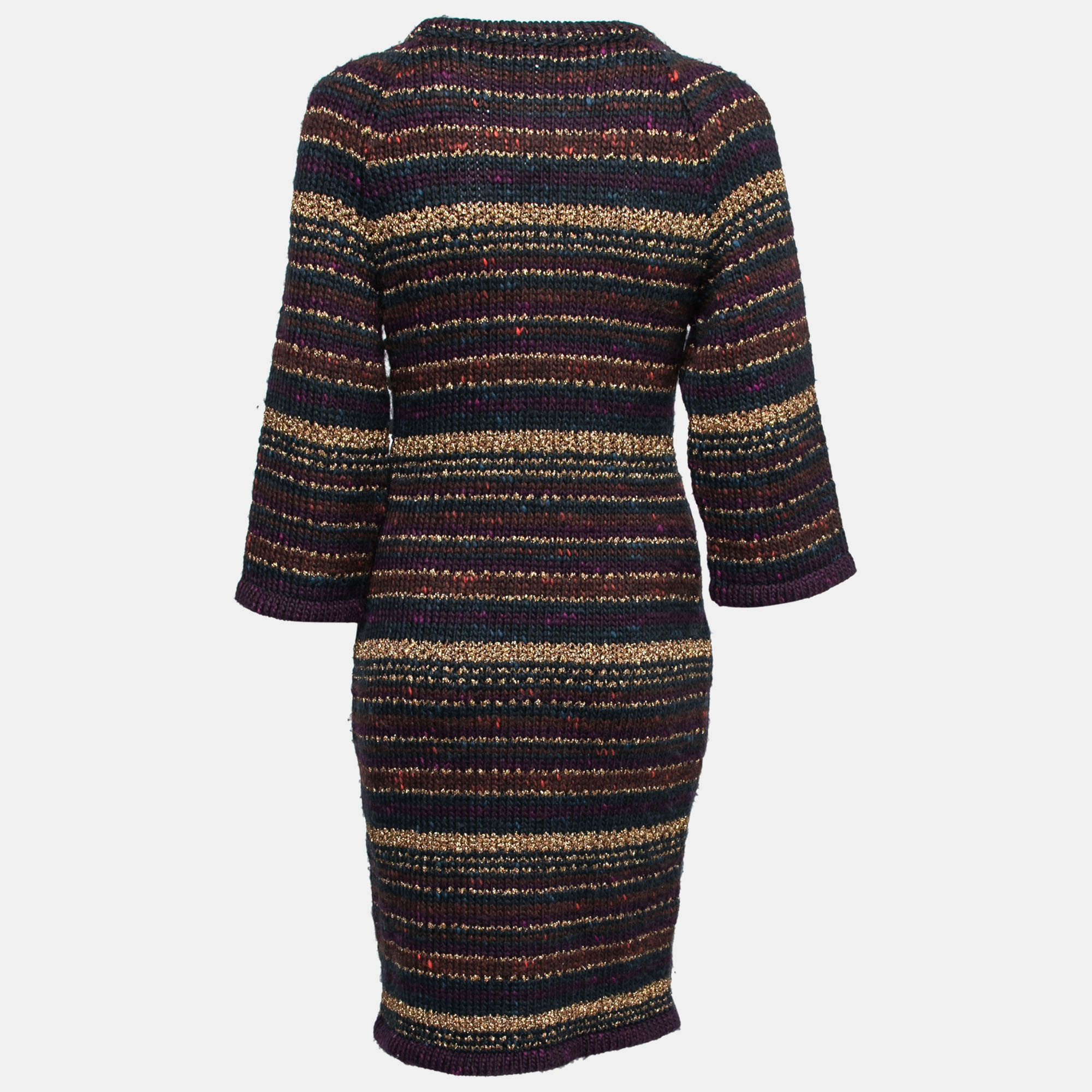 

Chanel Multicolor Striped Lurex Knit Wool Button Detail Dress