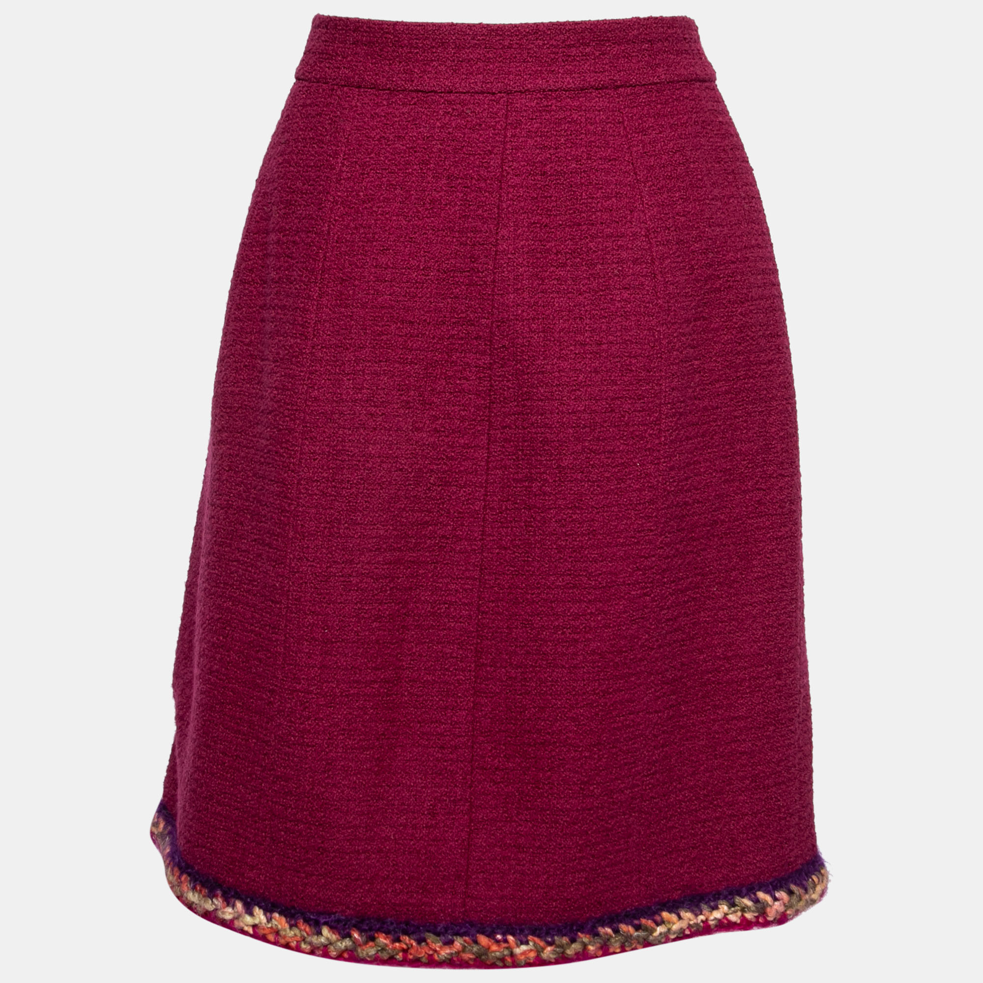 

Chanel Burgundy Tweed Braid Trimmed Skirt