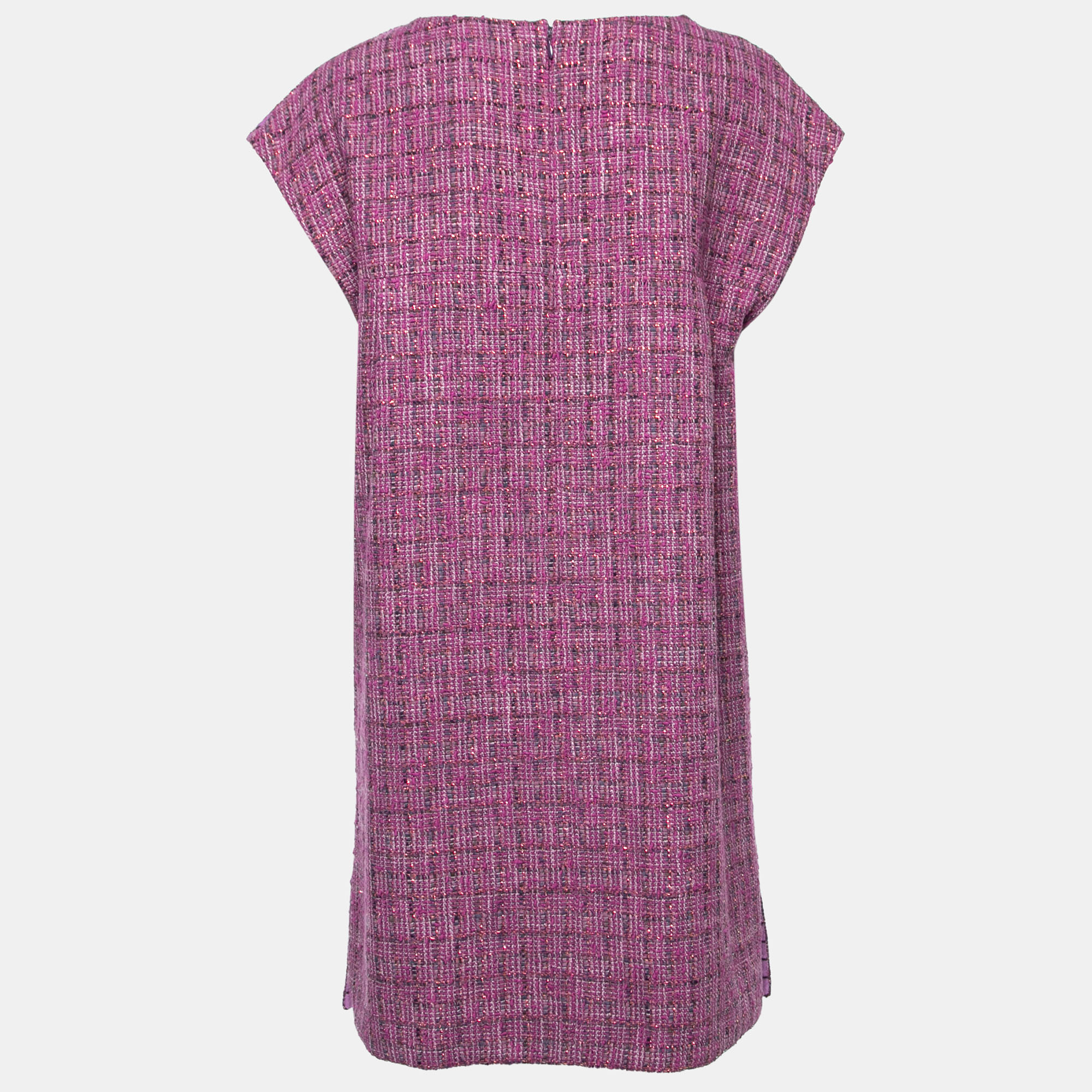 

Chanel Purple Lurex Tweed Button Detail Short Dress