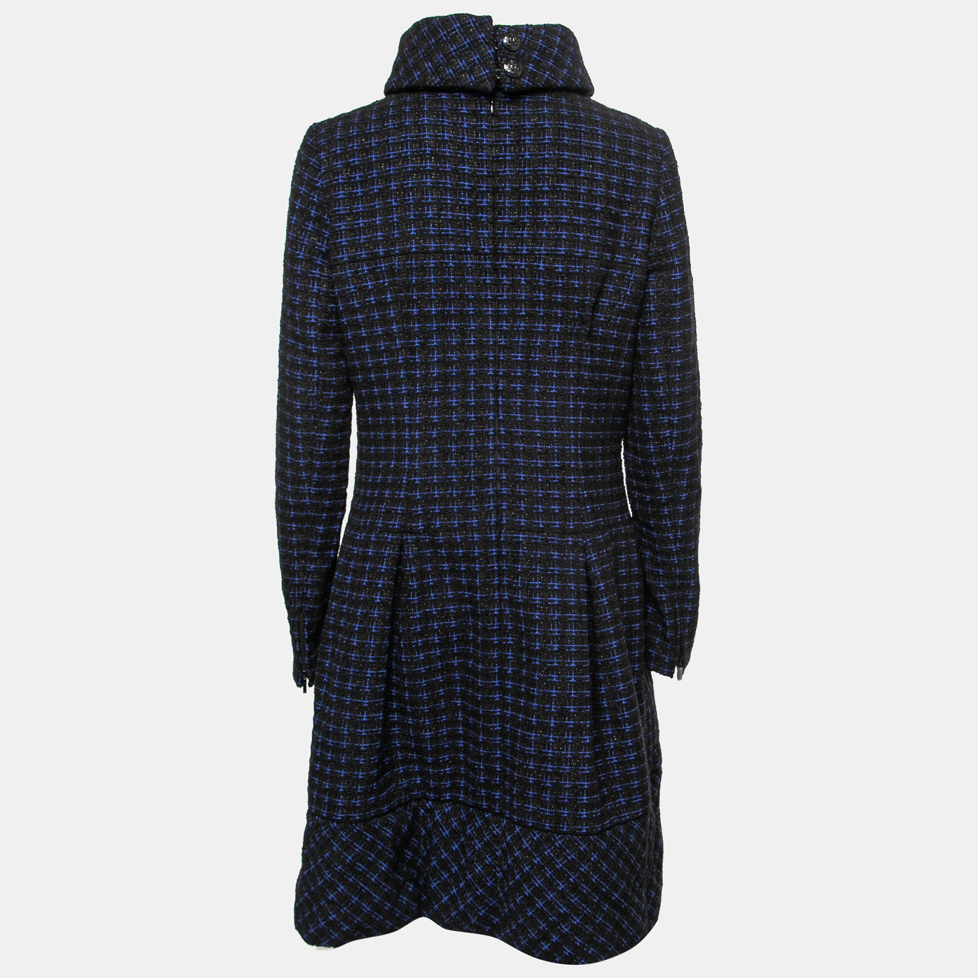 

Chanel Black & Blue Tweed Pleated Midi Dress