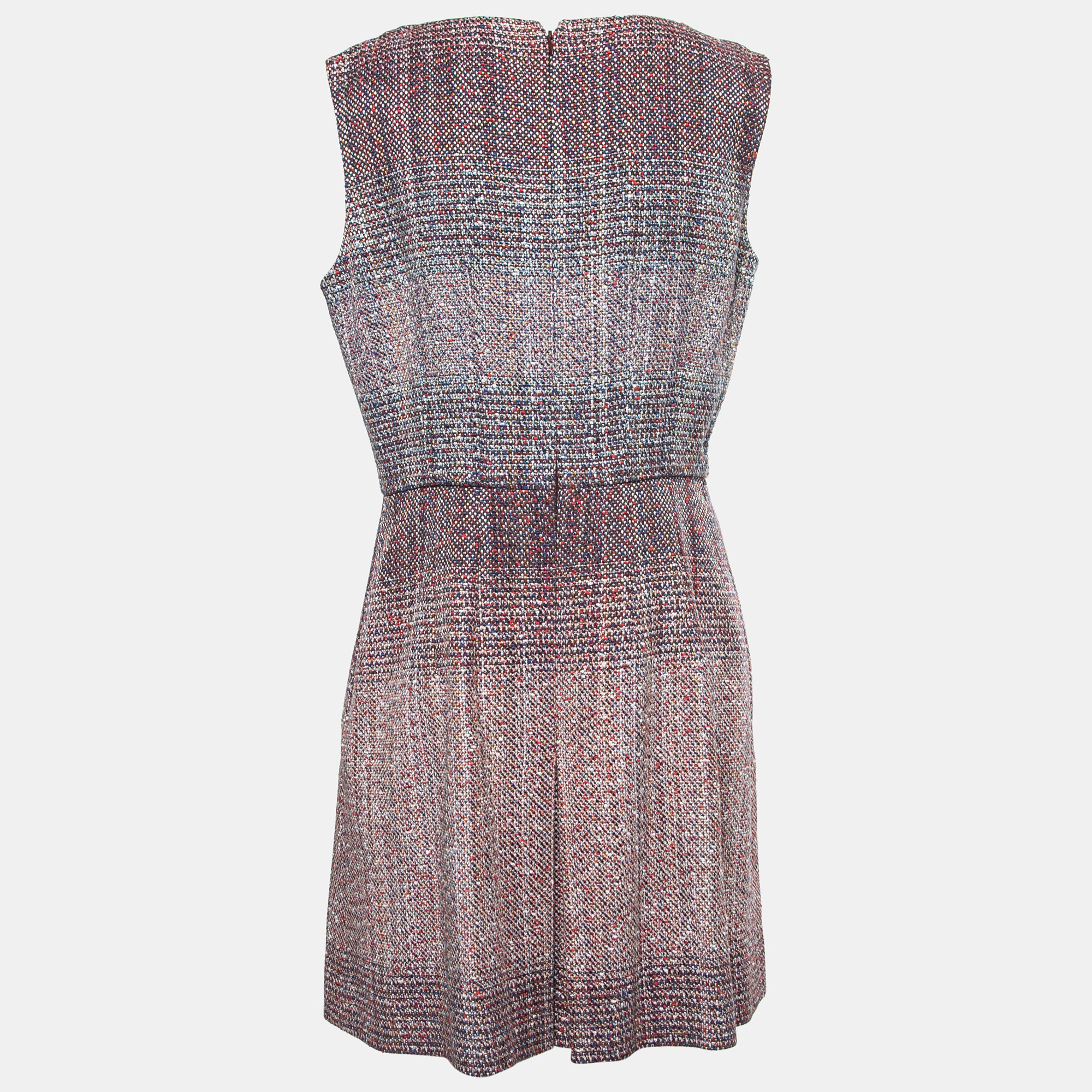 

Chanel Multicolor Tweed V-Neck Pleated Midi Dress