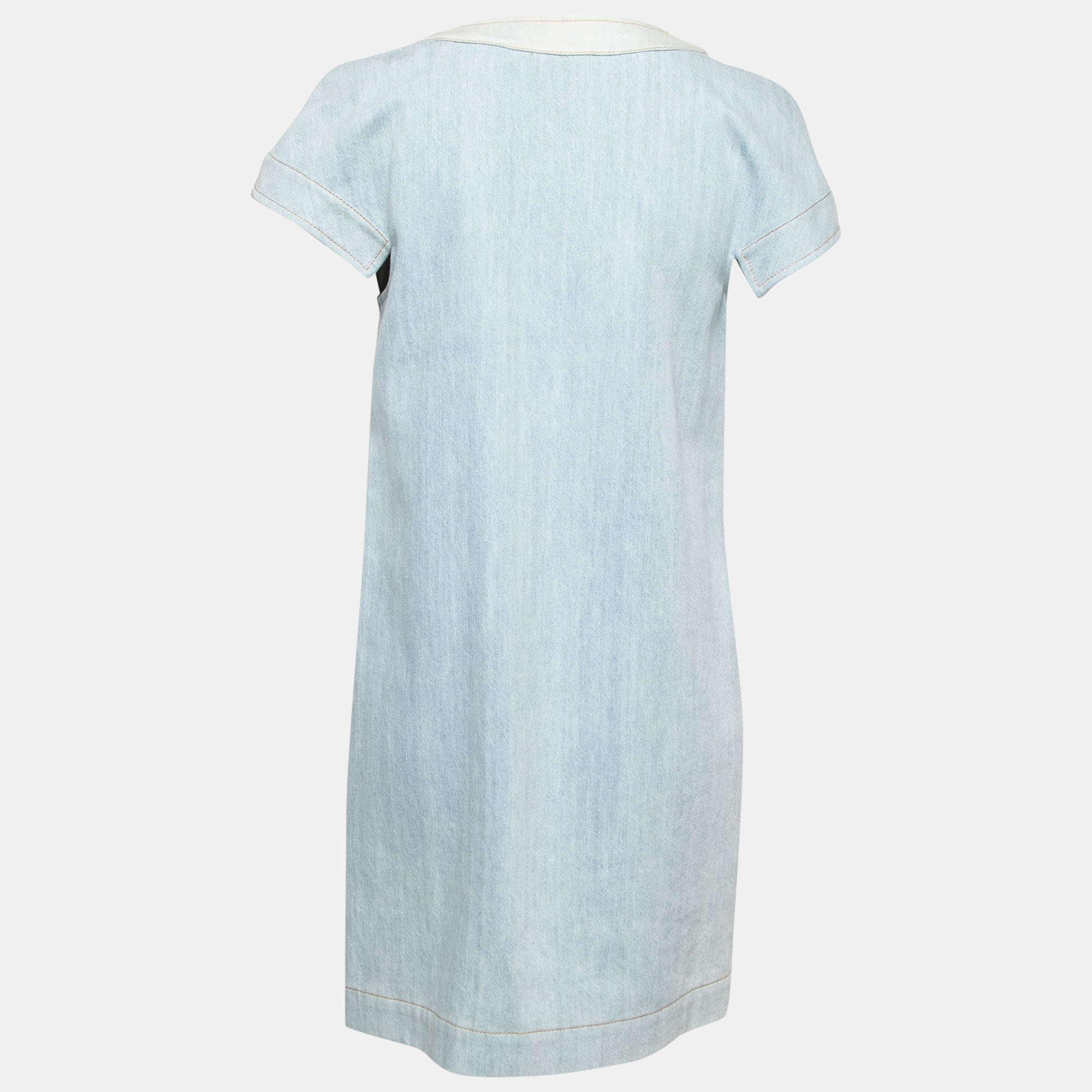 

Chanel Light Blue Washed Denim Cap Sleeve Shift Dress