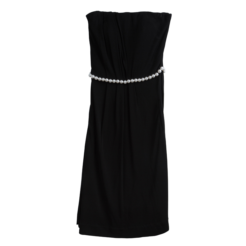 

Chanel Black Knit Pearl Embellished Strapless Dress