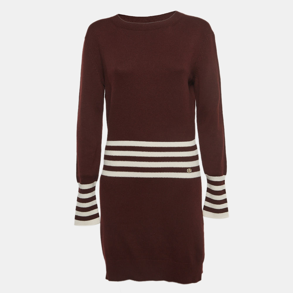 

Chanel Burgundy Striped Cashmere Sweater Dress