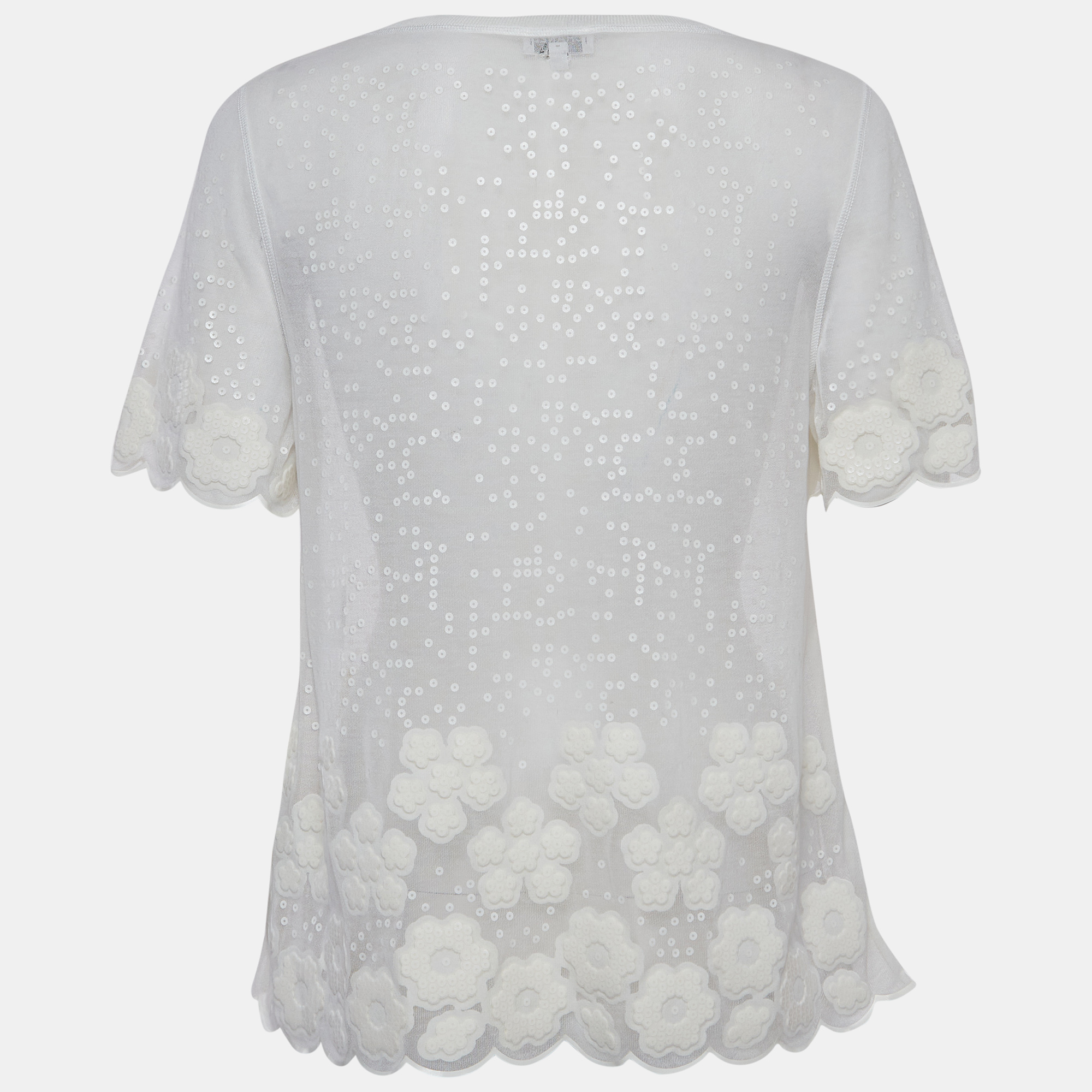 

Chanel White Sequin Embroidered Mesh Pullover Top