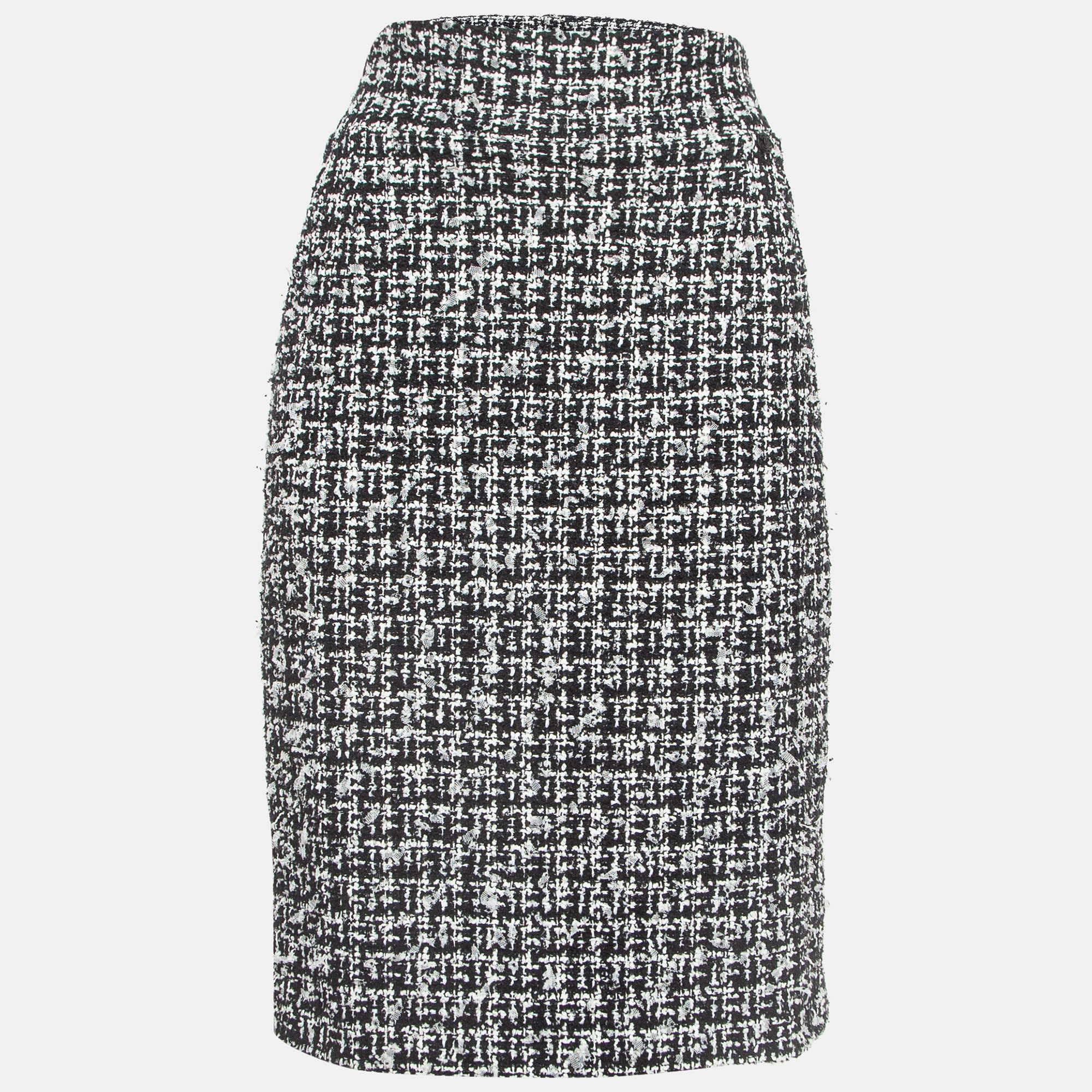 

Chanel Monochrome Tweed Pencil Skirt L, Black