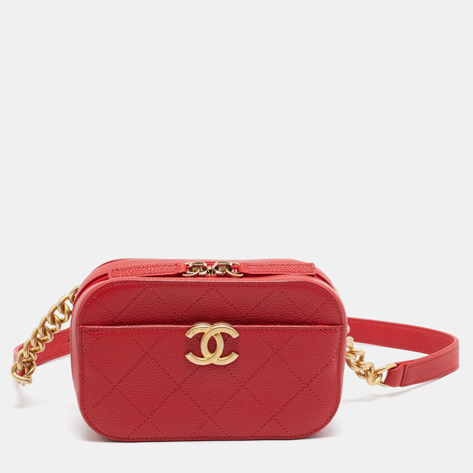 Pre-owned Chanel Red Quilted Caviar Leather Chic Affinity Belt Bag