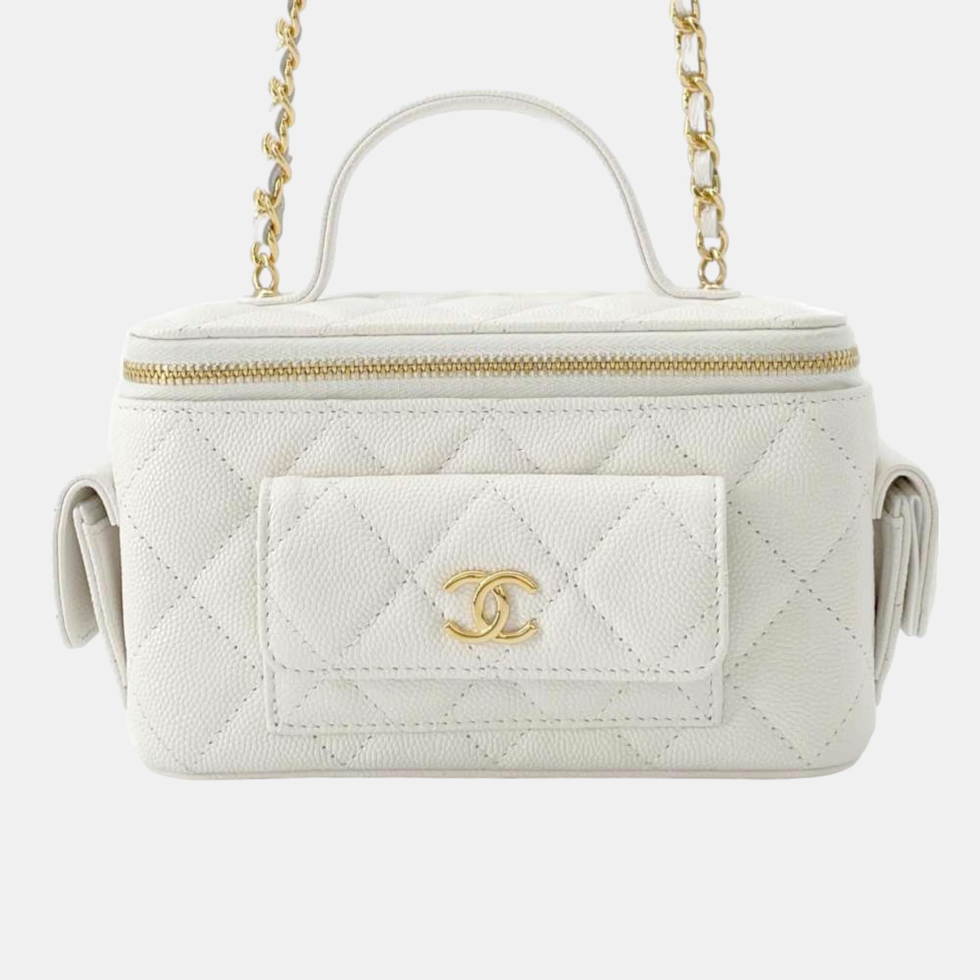 

Chanel White Caviar Leather Vanity Case on Chain