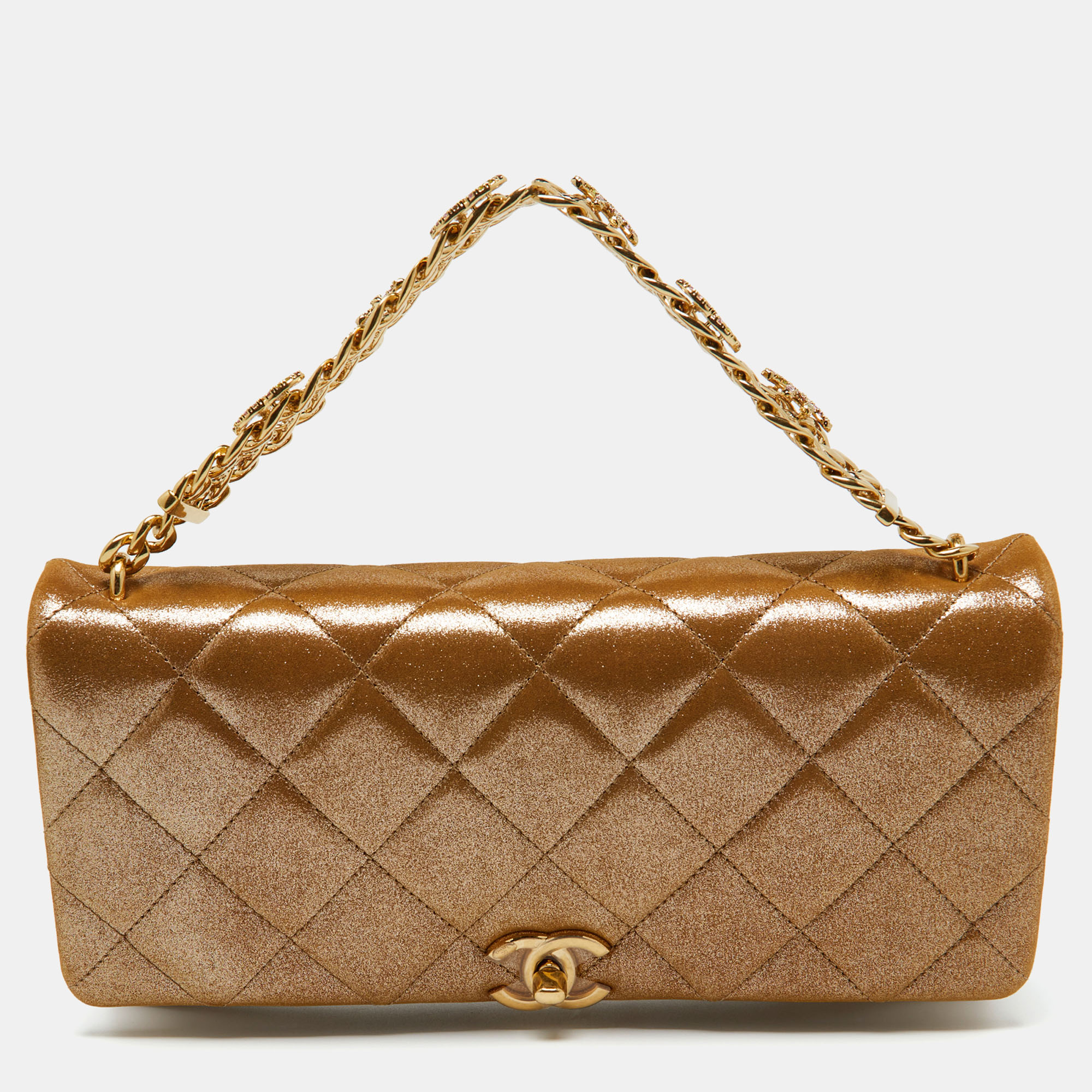 Pre-owned Chanel Gold Iridescent Quilted Leather Flap Chain Bag