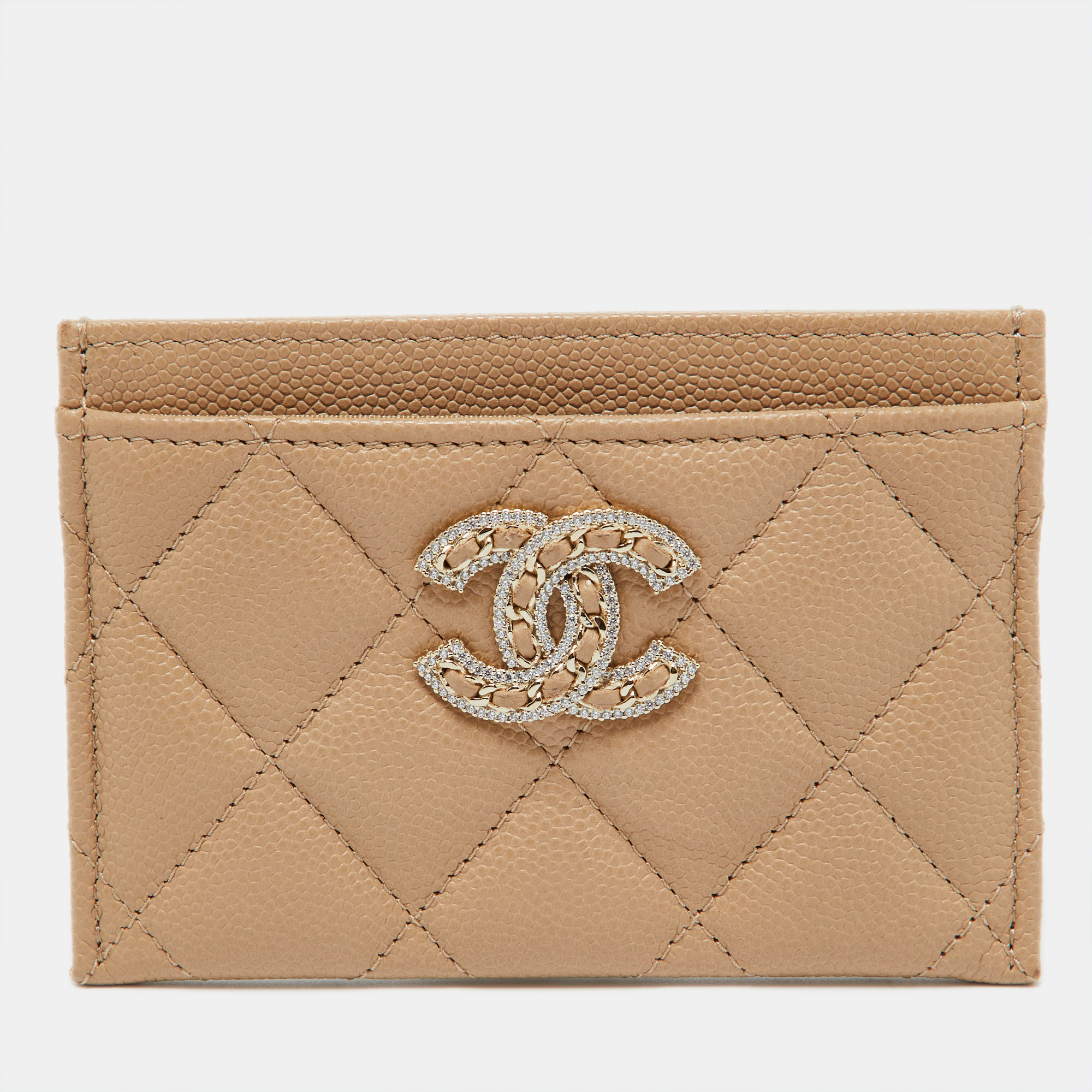 

Chanel Beige Quilted Caviar Leather CC Chain Card Holder