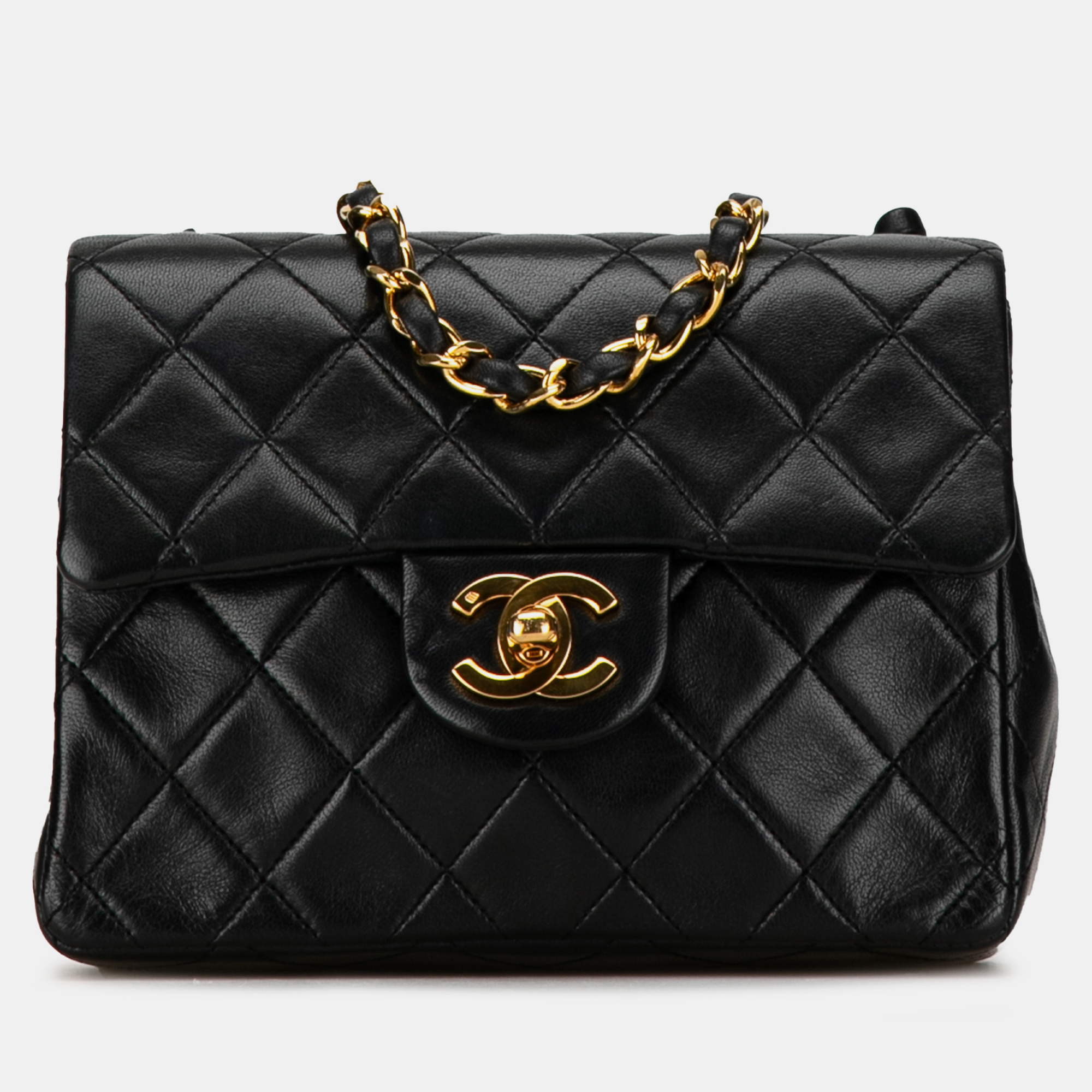 

Chanel Mini Square Classic Lambskin Single Flap Bag, Black