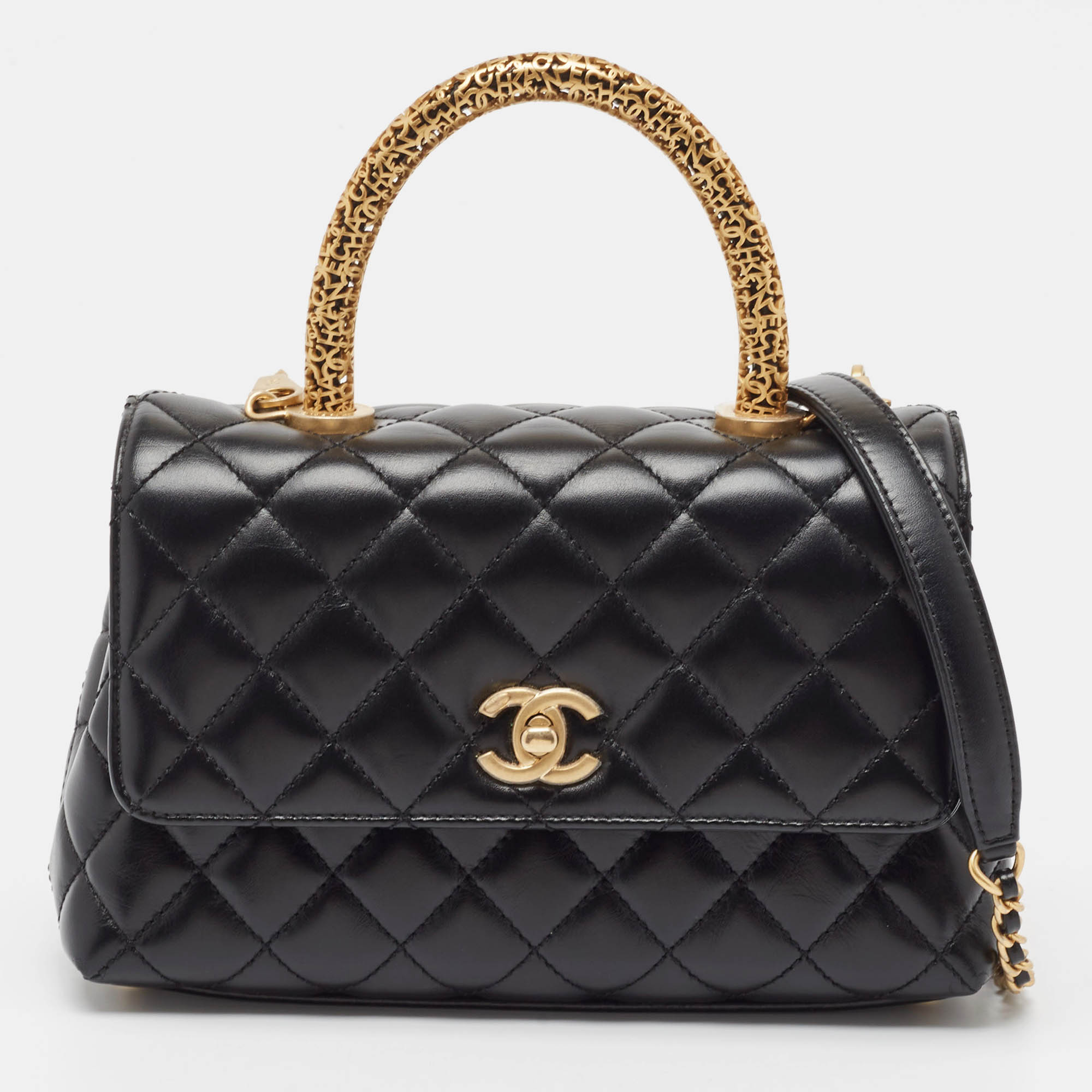 

Chanel Black Quilted Leather Mini Symbolic Coco Top Handle Bag