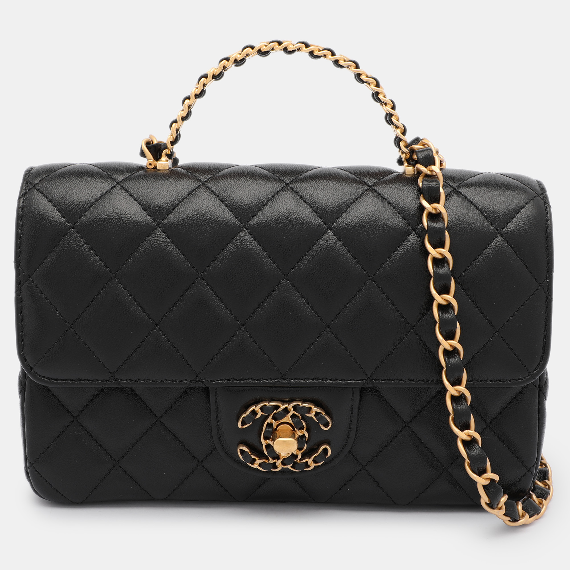 

Chanel Black Quilted Leather Mini Flap Top Handle Bag