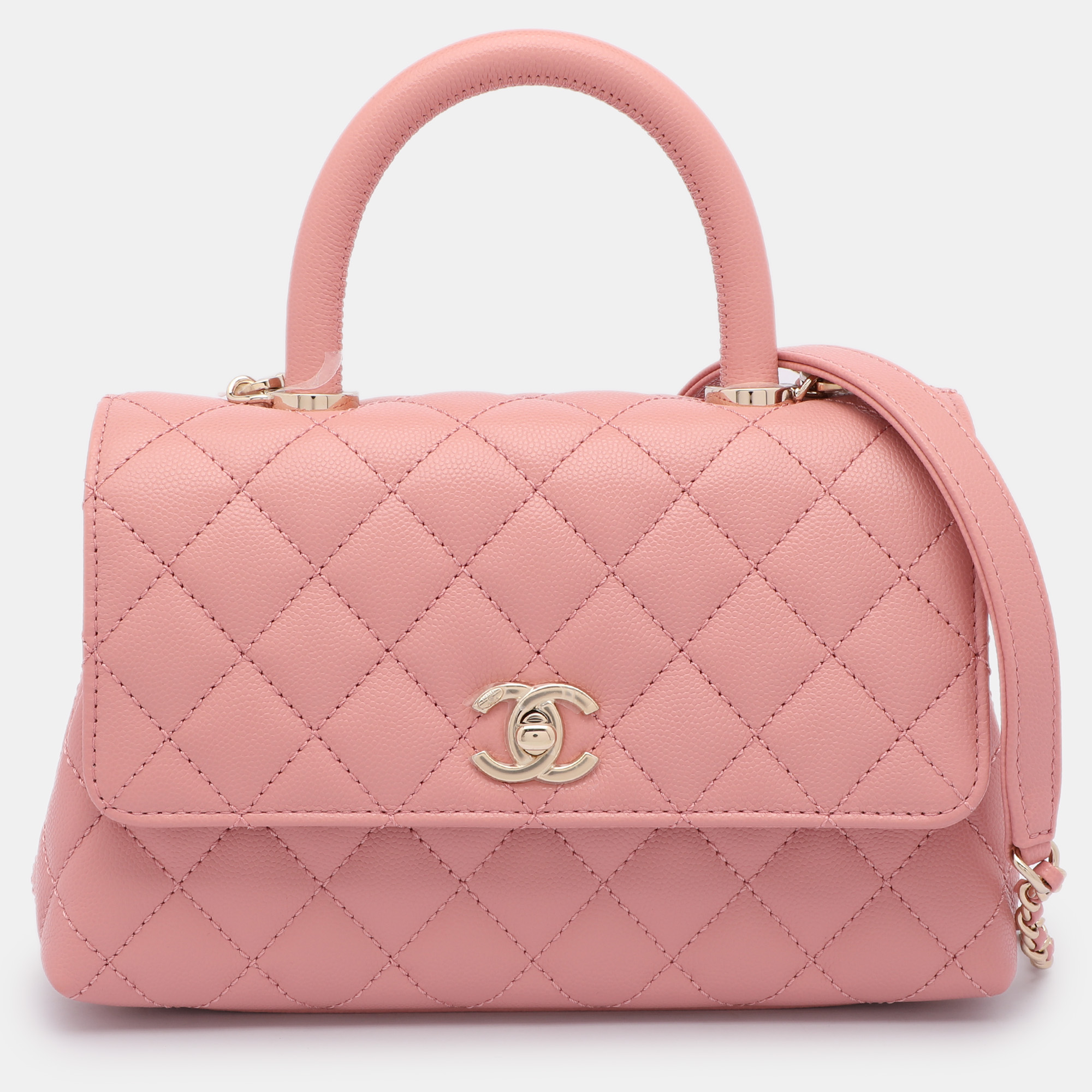 

Chanel Pink Quilted Caviar Leather Mini Coco Top Handle Bag