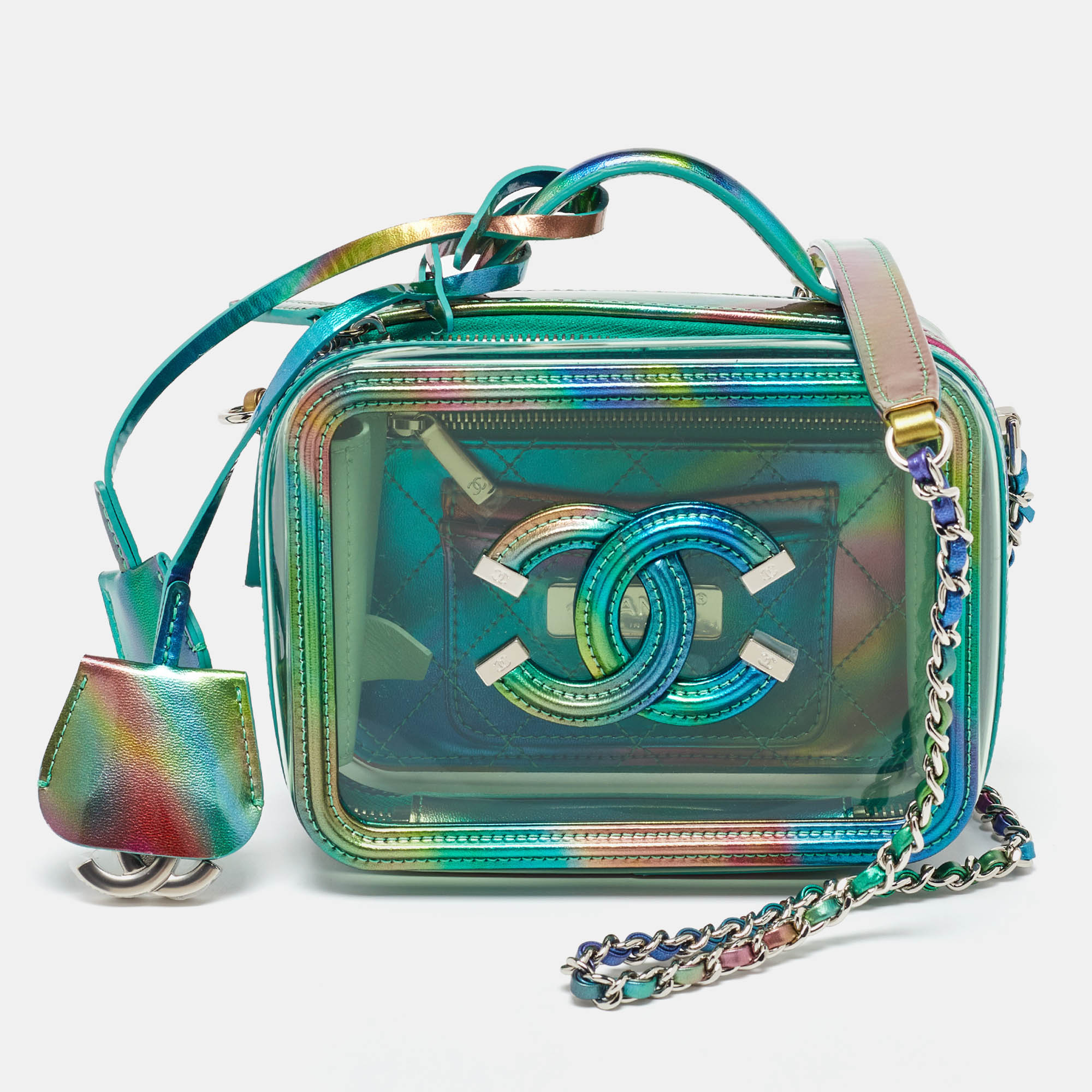 

Chanel Multicolor Patent Leather and PVC Small CC Filigree Vanity Case Bag