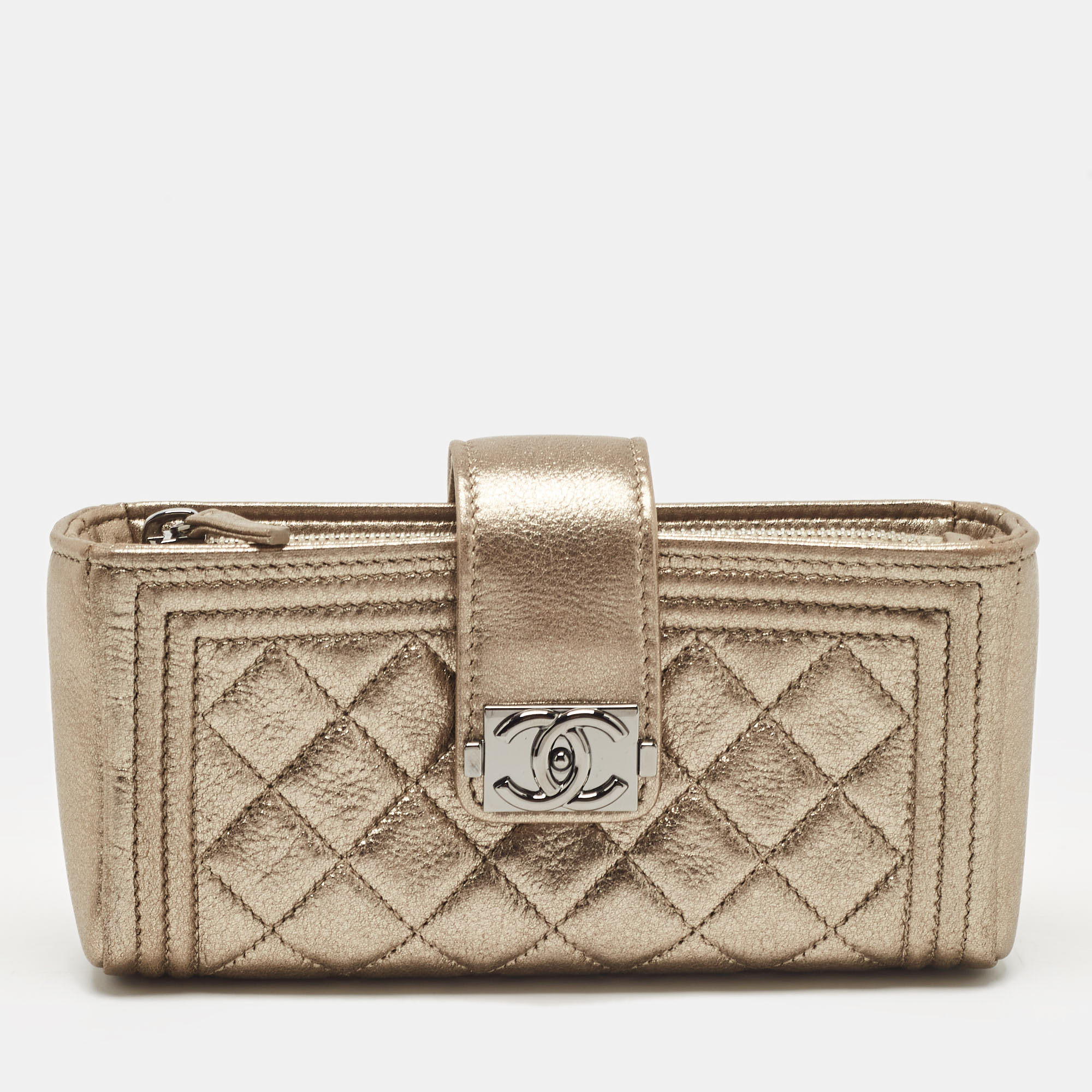 

Chanel Gold Quilted Leather Boy Phone Holder Pouch