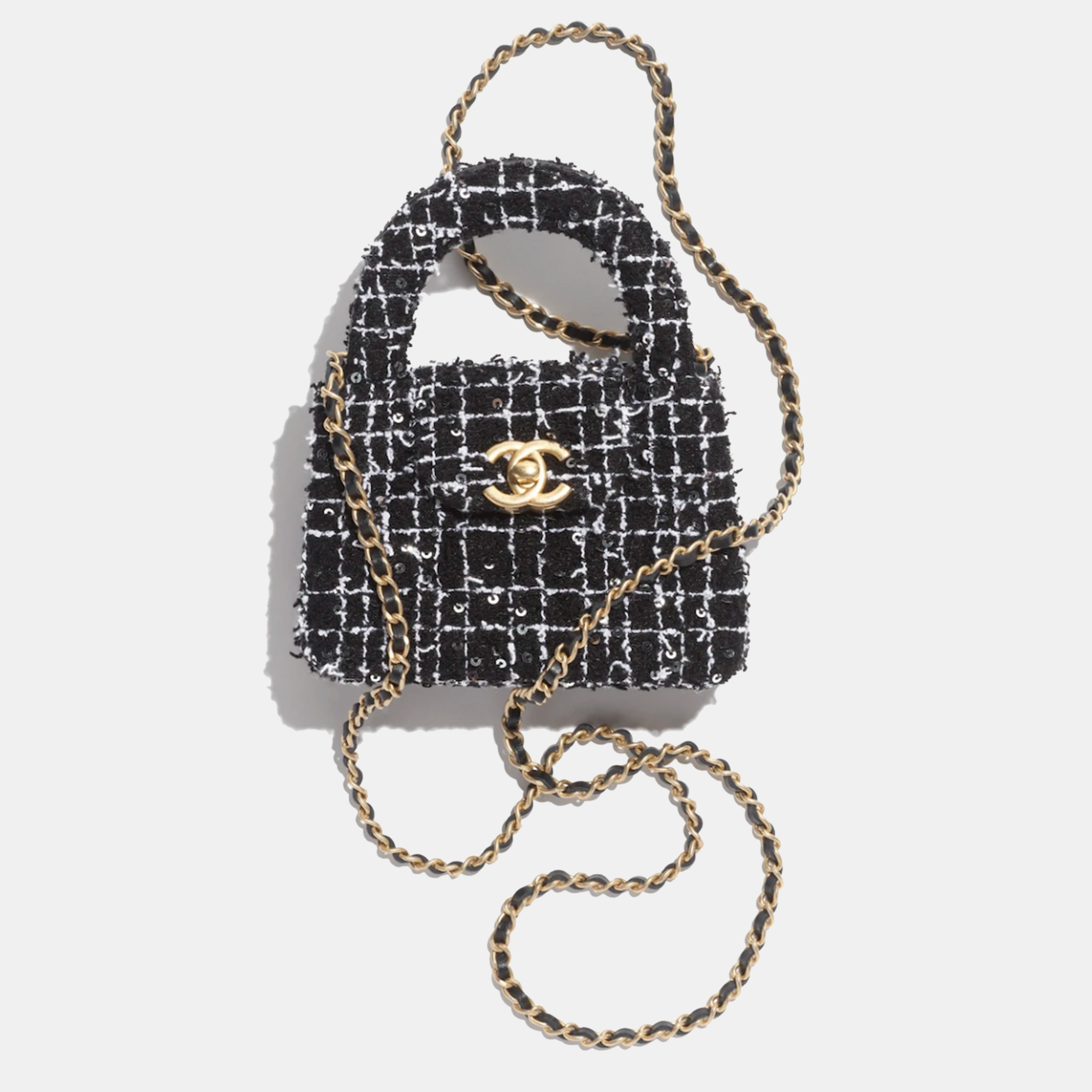 

Chanel Black, White & Silver Tweed Nano Kelly Shopper Bag