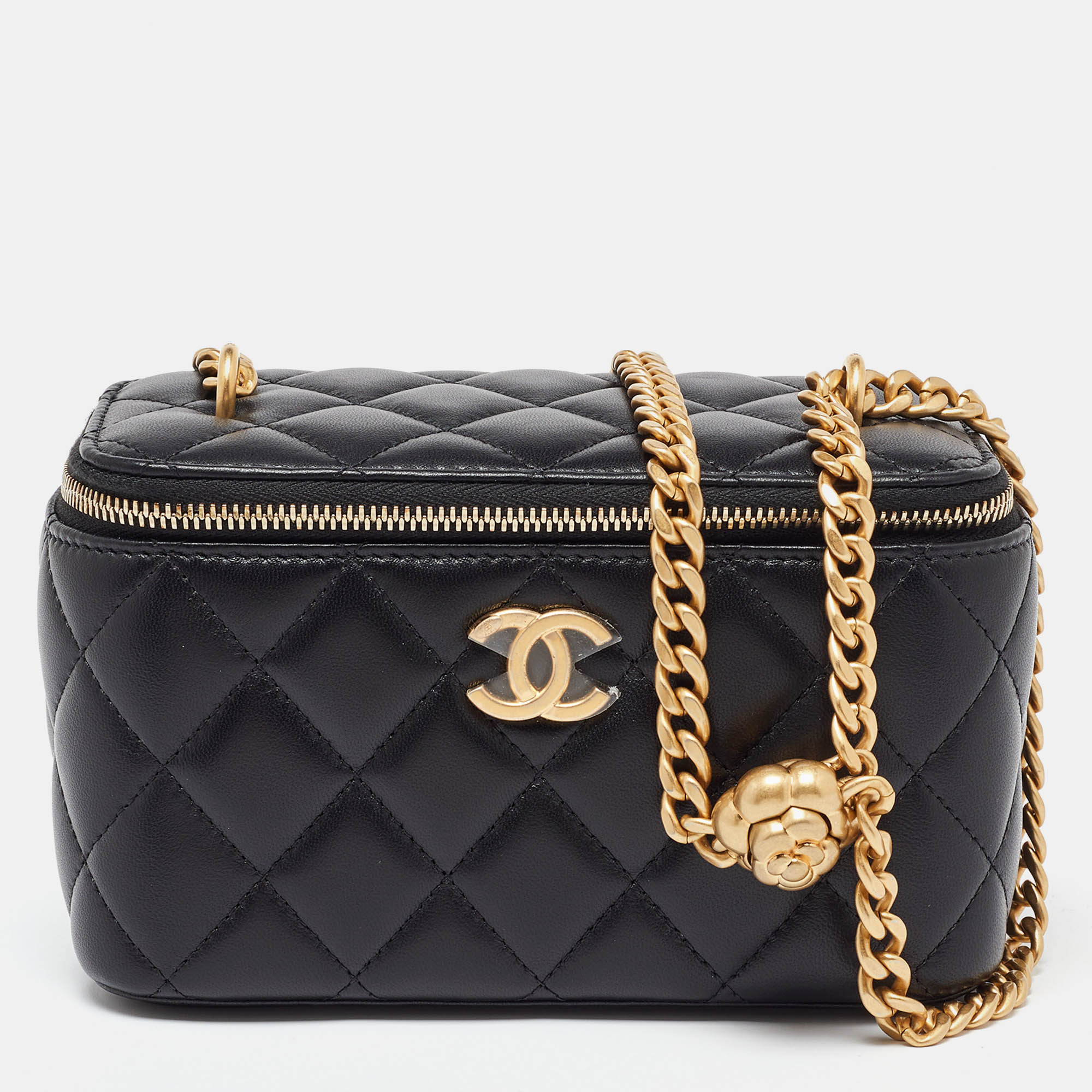 

Chanel Black Quilted Lambskin Leather Vanity Case Chain Bag