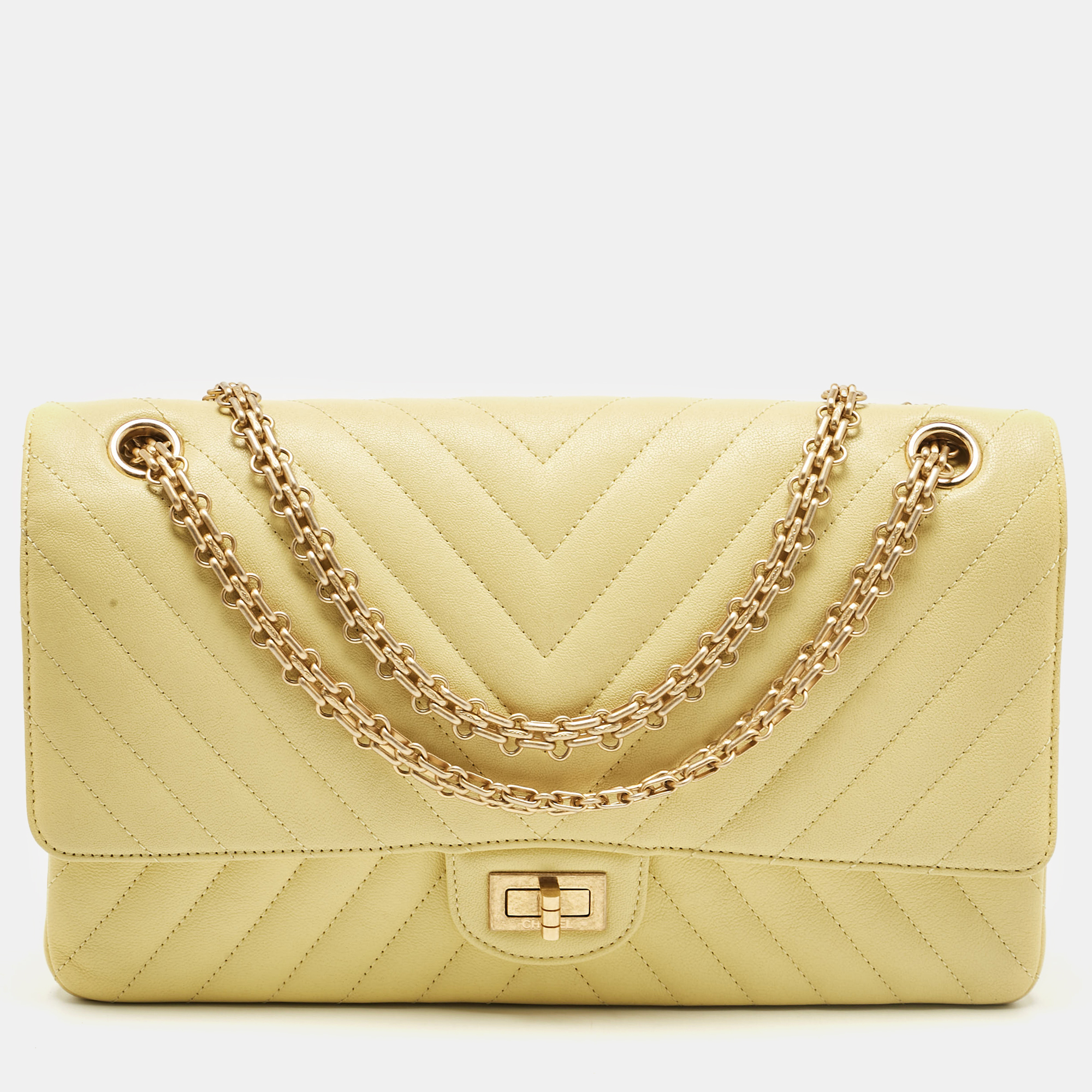 

Chanel Yellow Chevron Leather Classic 227 Reissue 2.55 Flap Bag