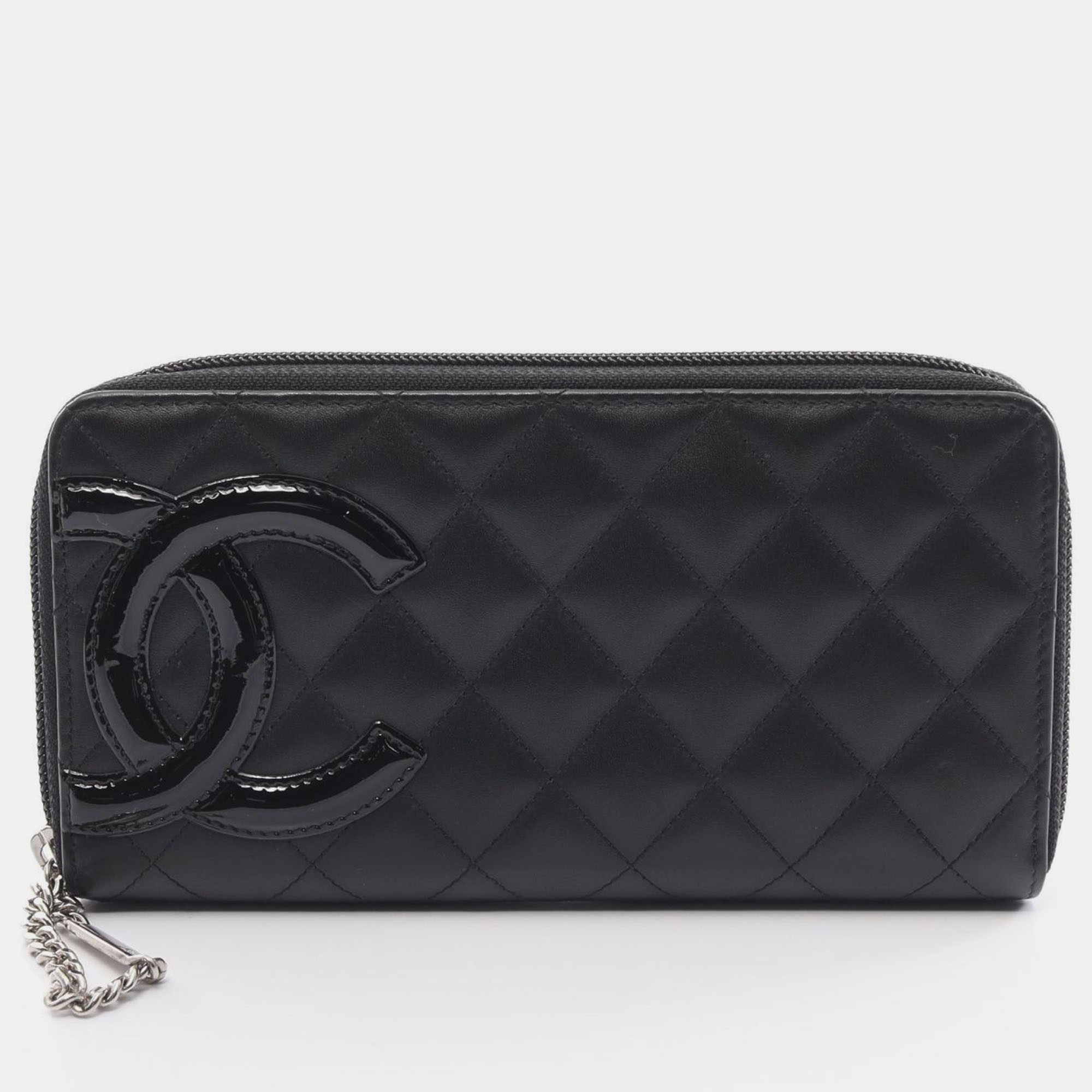 Pre-owned Chanel Black Leather Cambon Line Round Zipper Long Wallet