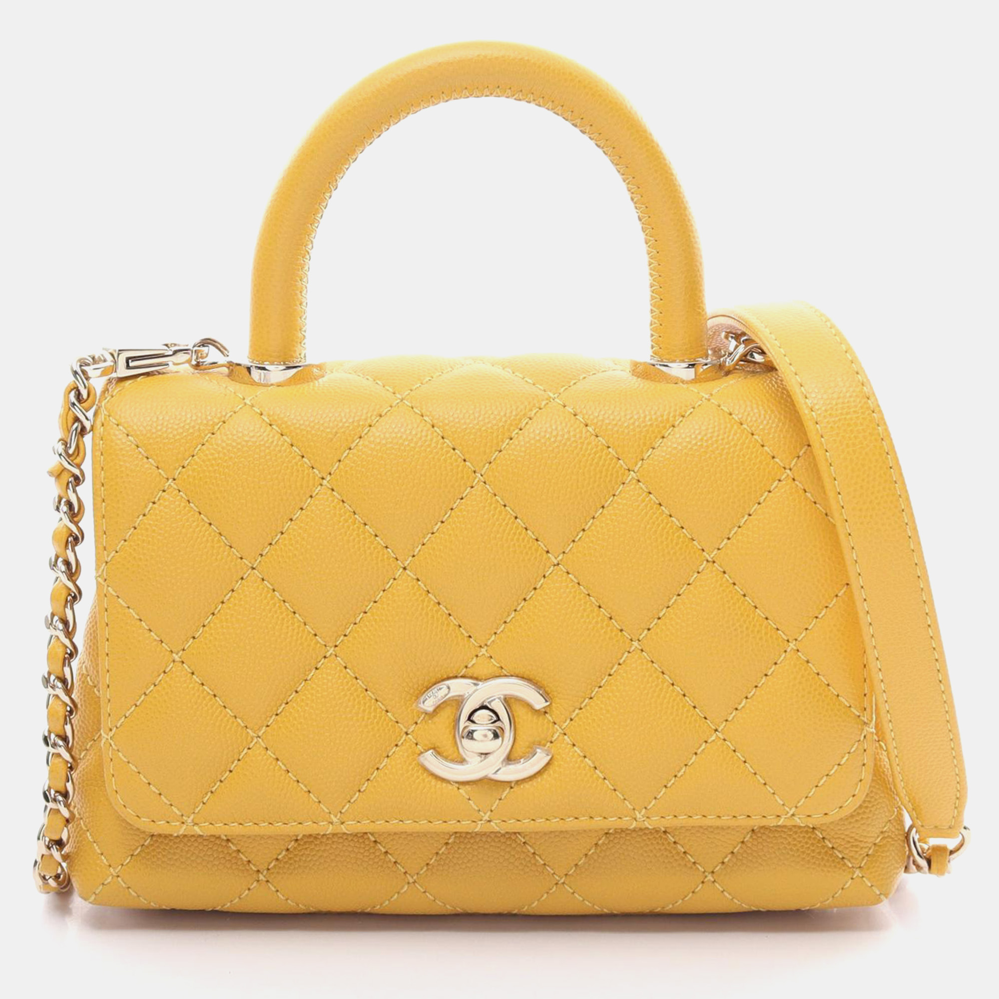 

Chanel Yellow Leather Mini Coco Handle Top Handle Bag