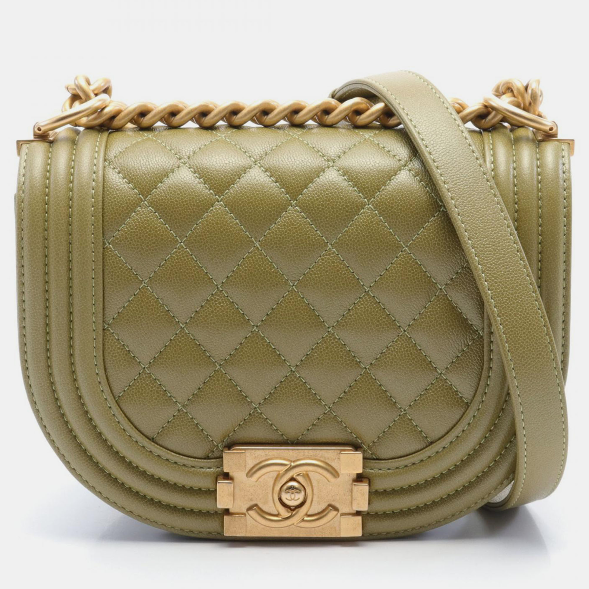 Pre-owned Chanel Beige Leather Le Boy Caviar Mini Shoulder Bag