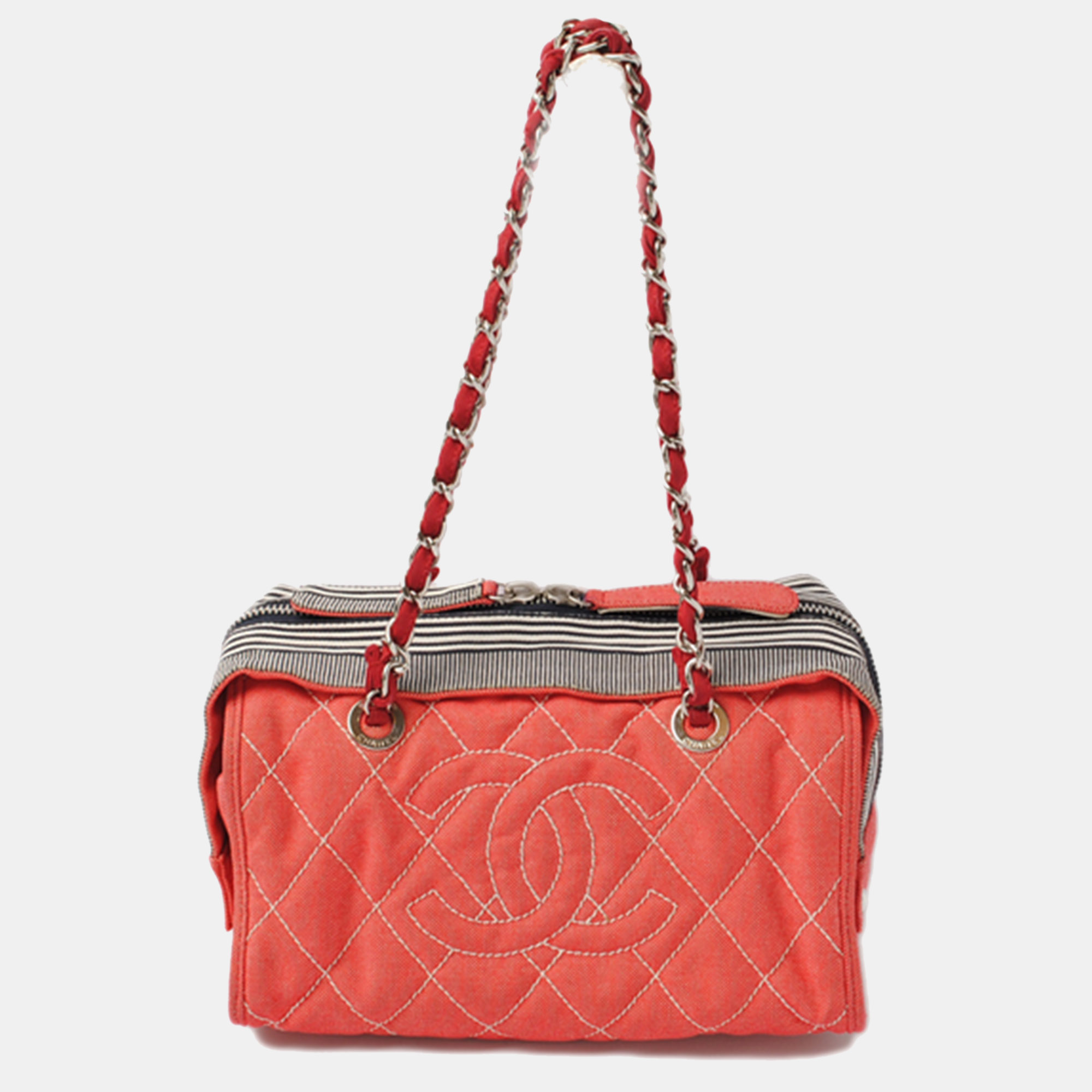 

Chanel Red Quilted Denim Medium CC Chain Bowler Bag