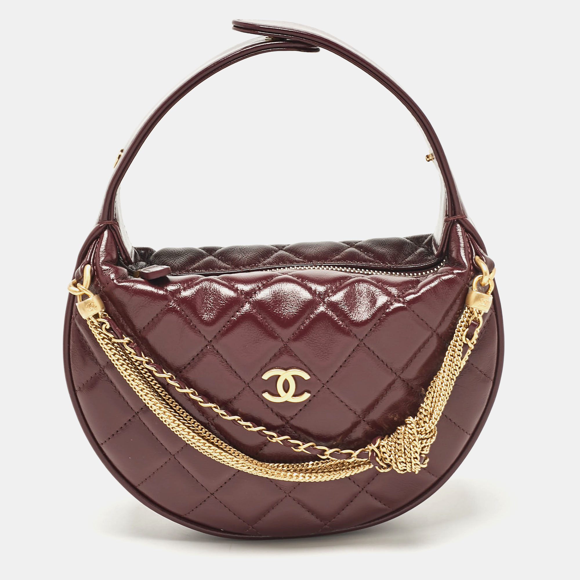 

Chanel Burgundy Quilted Leather CC Chain Pouch