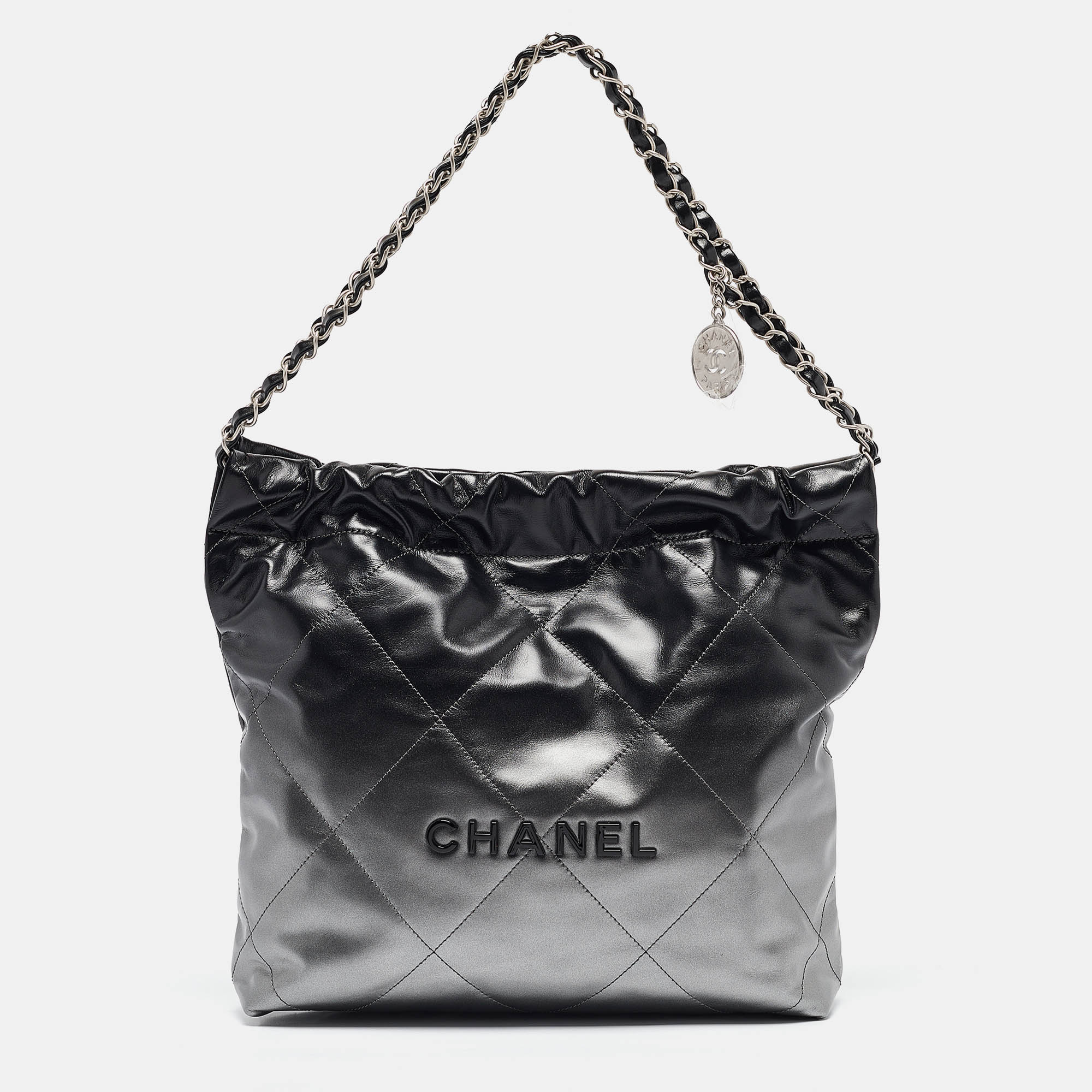 

Chanel Metallic Ombre Quilted Shiny Leather Small 22 Hobo, Black