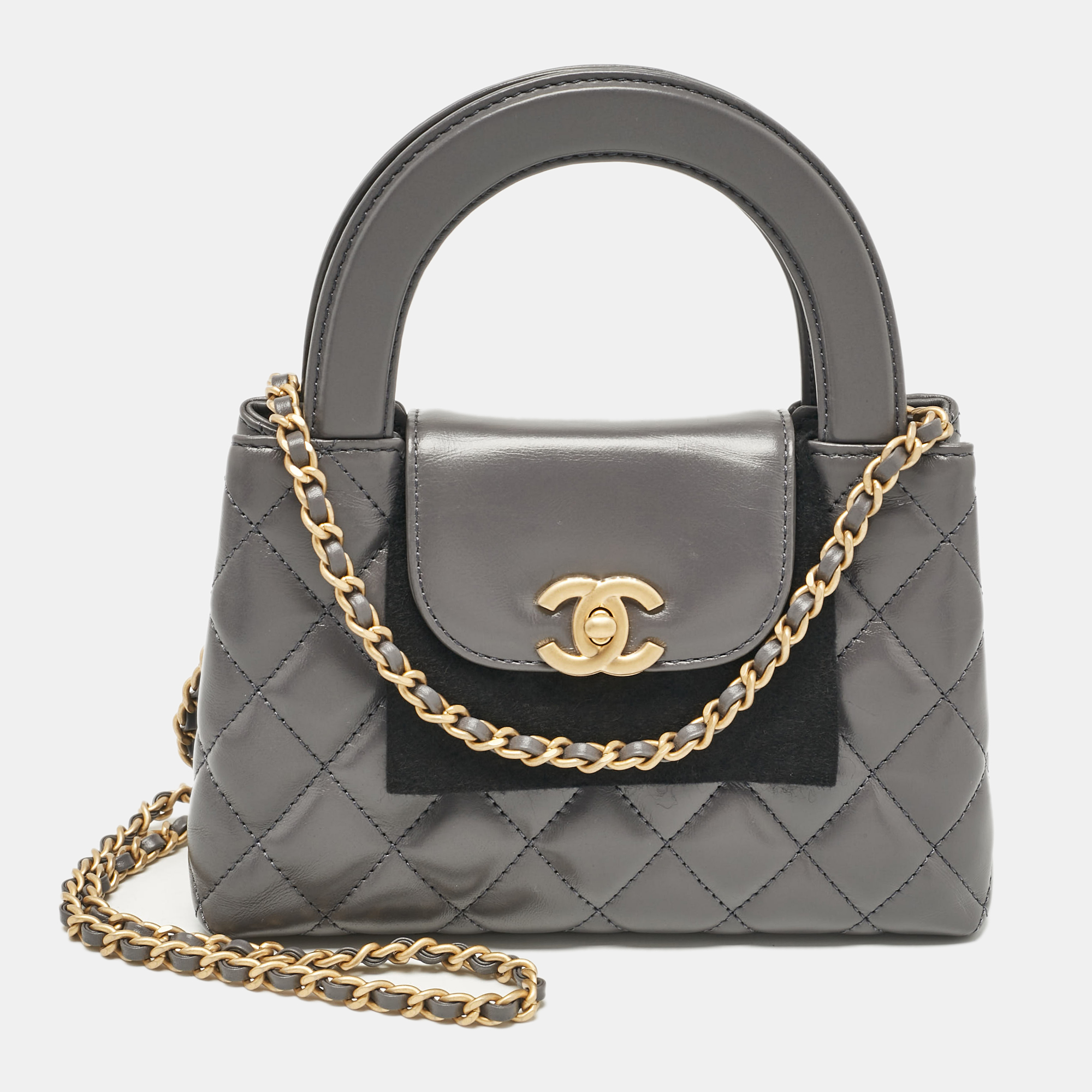 Grey Quilted Leather Mini Kelly Bag