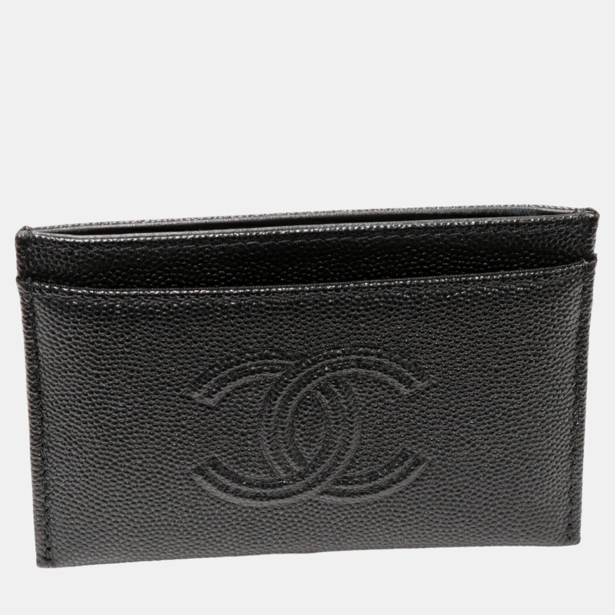 

Chanel Caviar Skin Card Case Black Leather