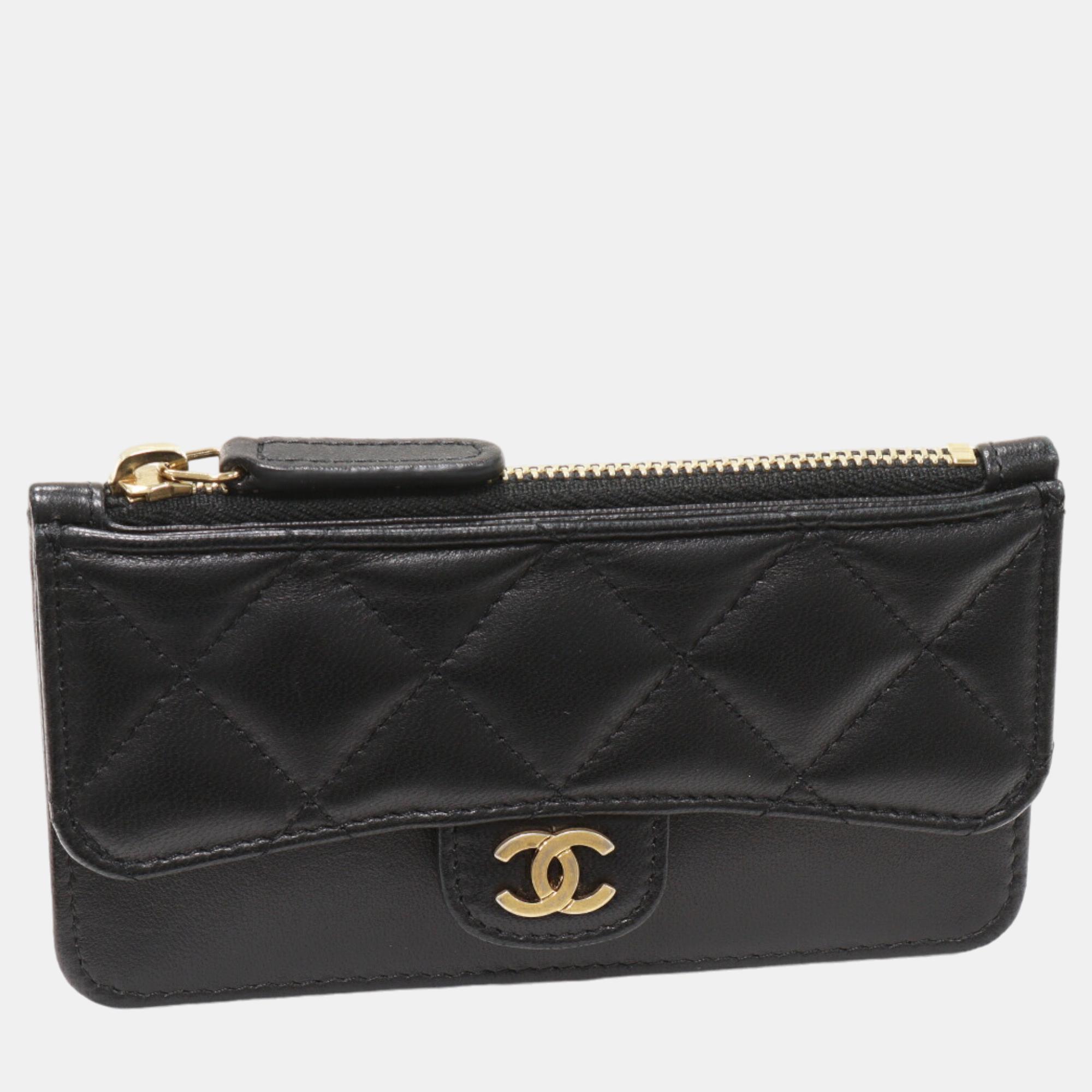 

Chanel Lambskin Coin Card Case Black Leather