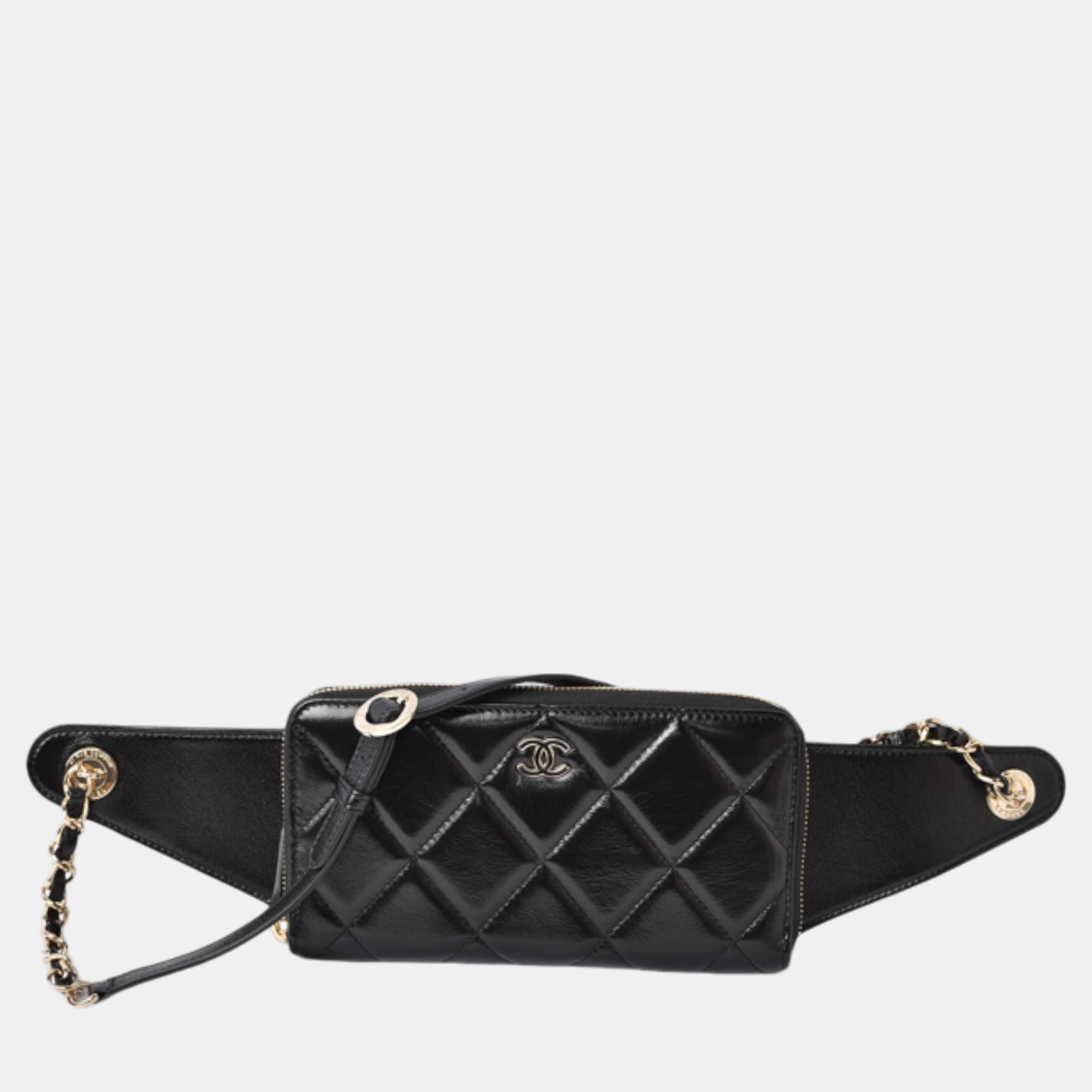 

Chanel Lambskin Chain Wallet Body Bag Black Leather