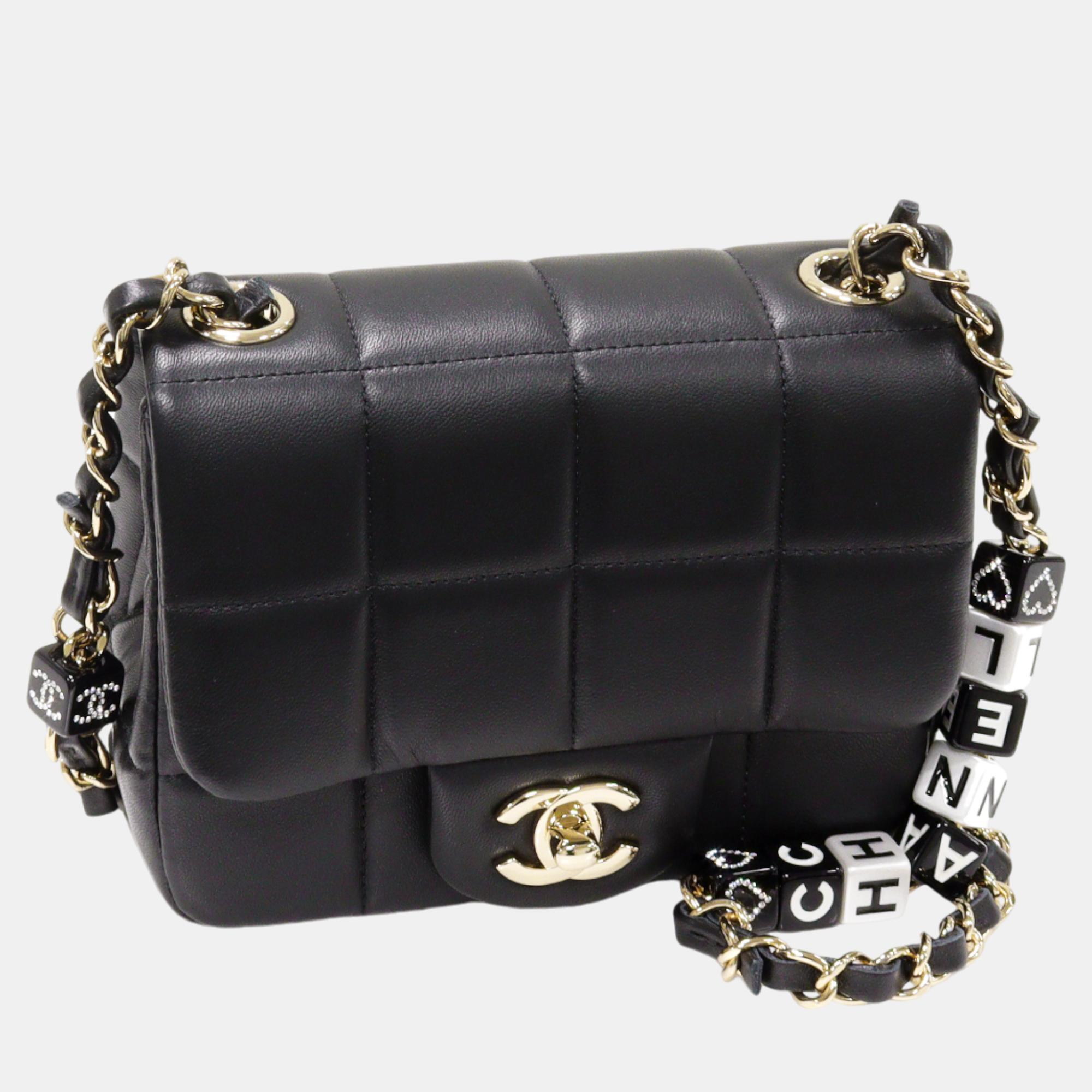 

Chanel Lambskin Shoulder Bag Mini Flap Black Leather