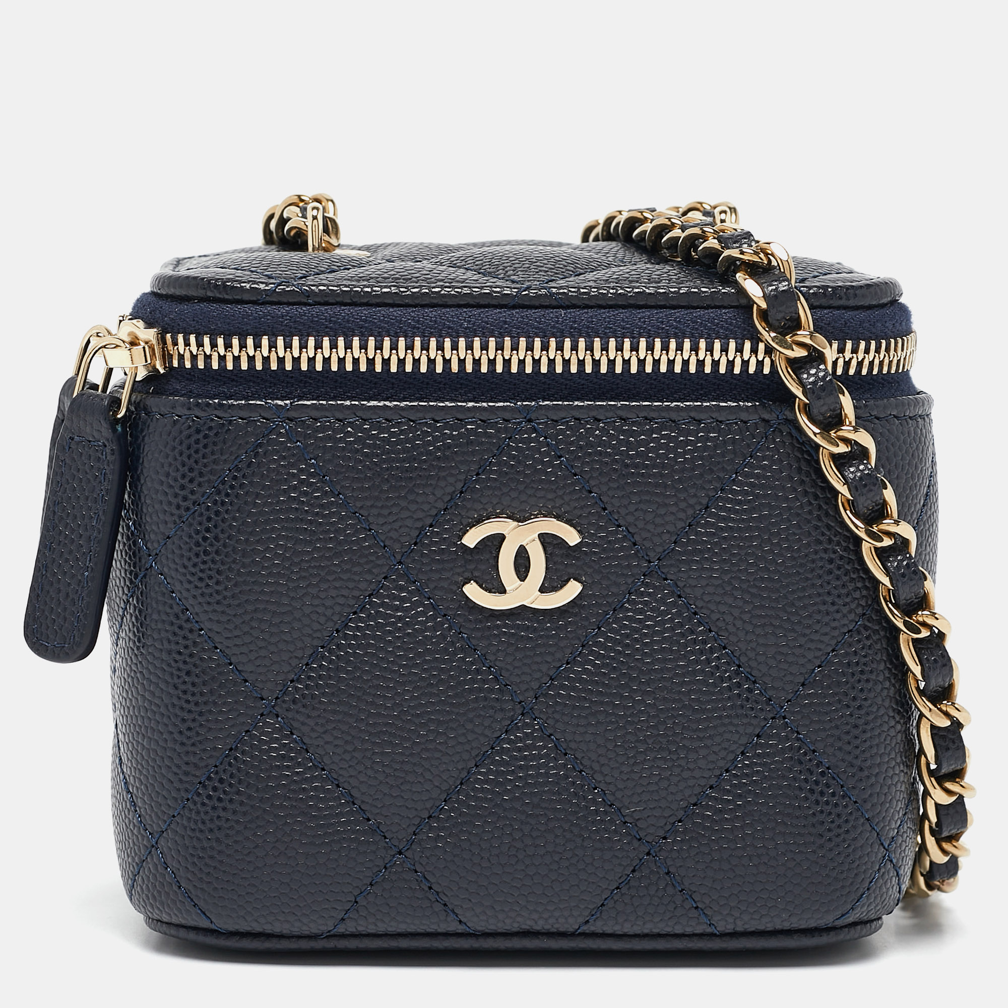 

Chanel Navy Blue Quilted Caviar Leather Mini Vanity Case with Chain