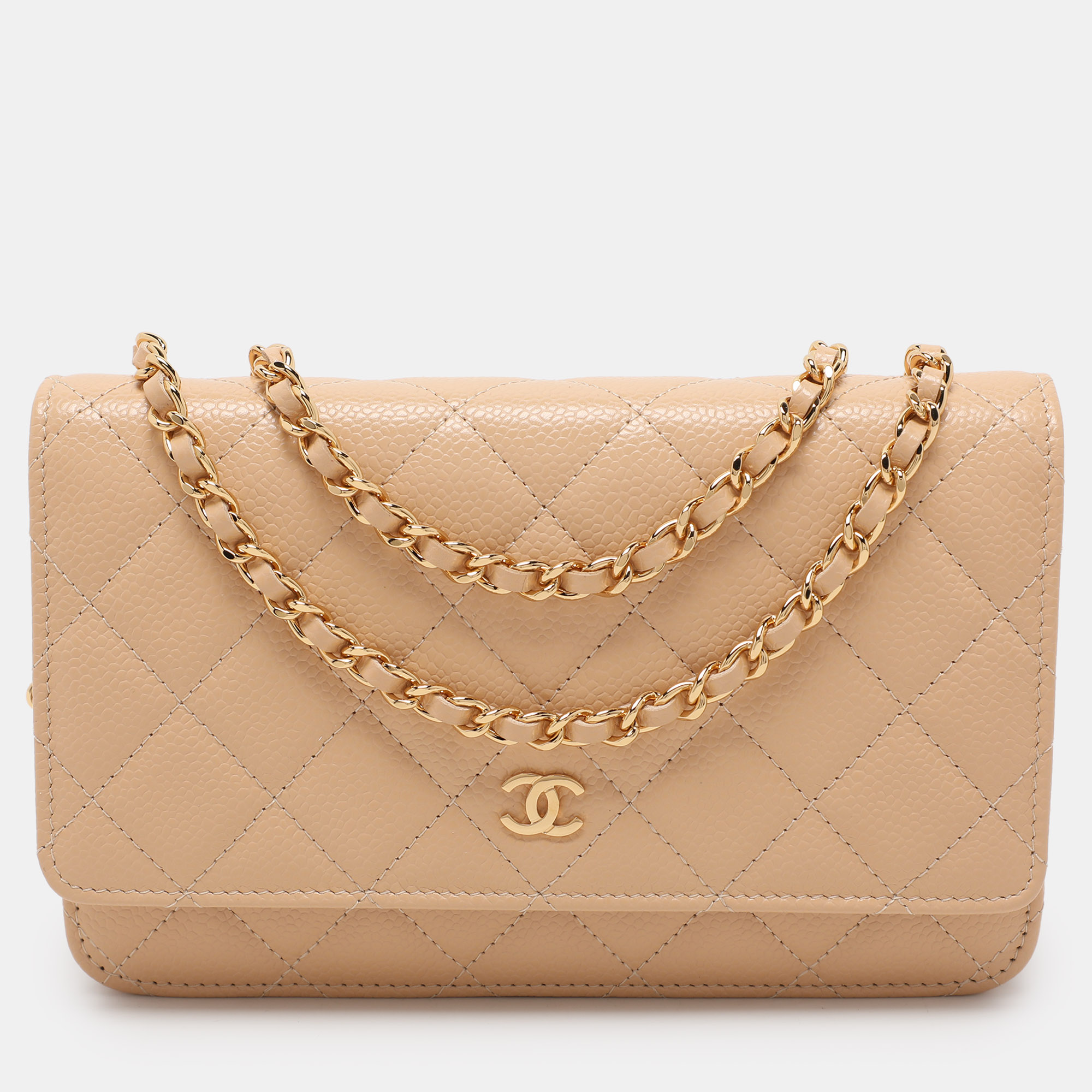 

Chanel Beige Quilted Caviar Leather CC Wallet On Chain