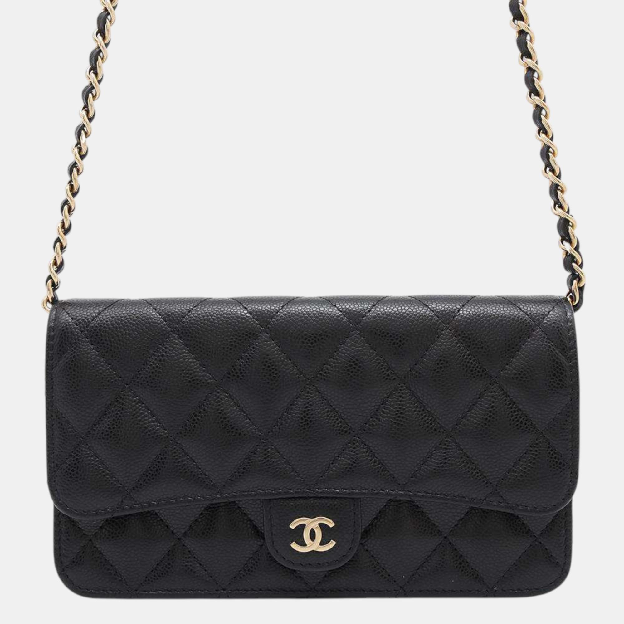 

Chanel Black Caviar Leather Timeless Classics Chain Wallet