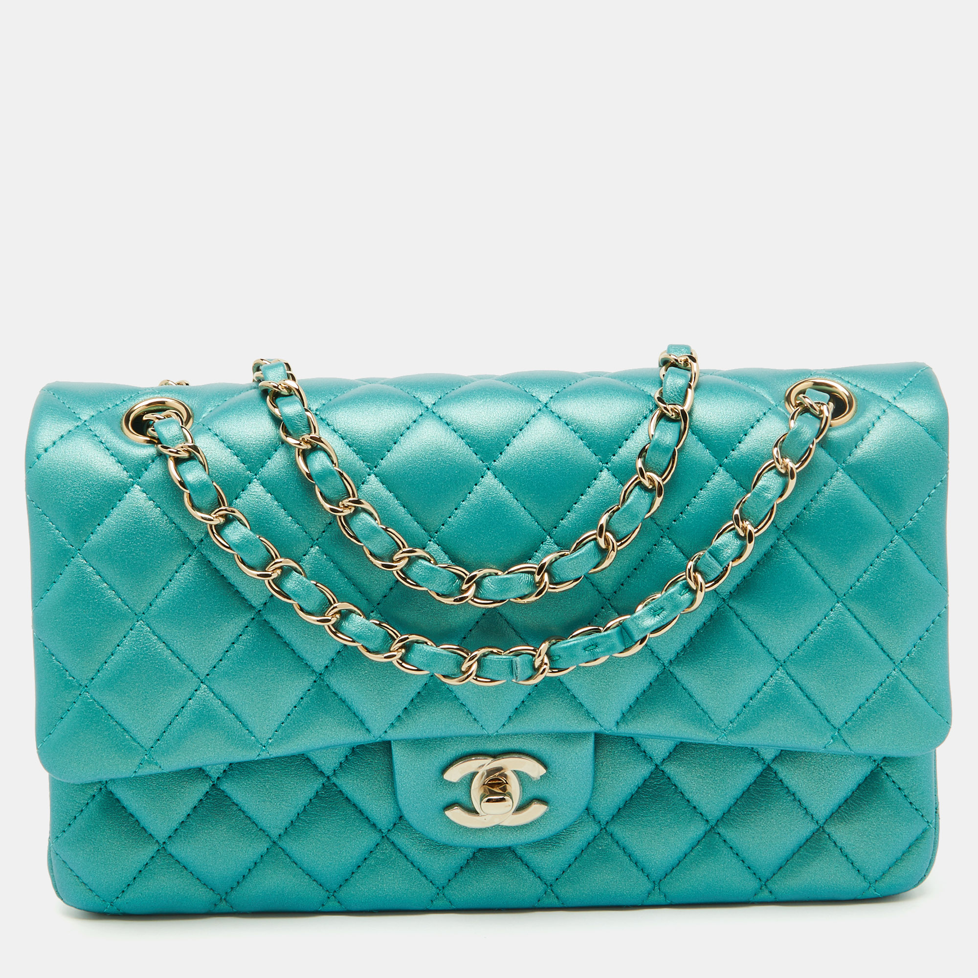 

Chanel Turquoise Blue Quilted Leather  Classic Double Flap Bag