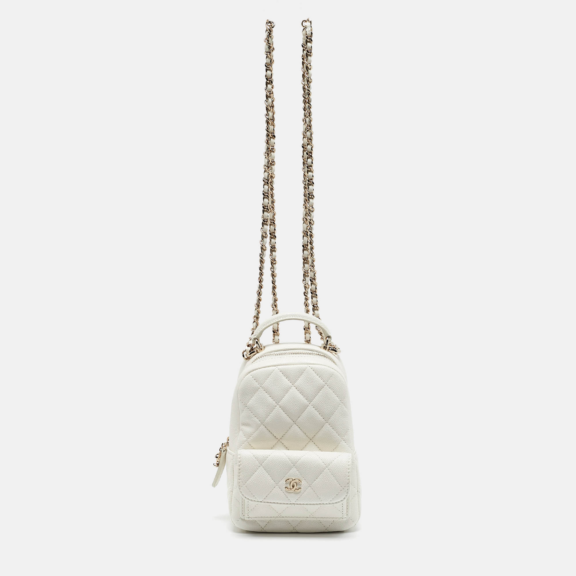 

Chanel White Quilted Caviar Leather Mini CC Classic Backpack