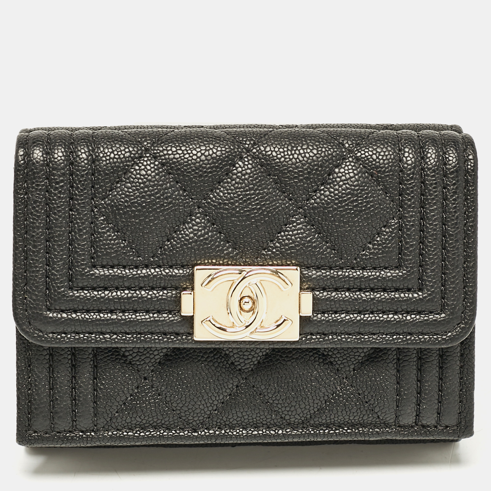 

Chanel Black Quilted Caviar Leather Small Boy Flap Wallet