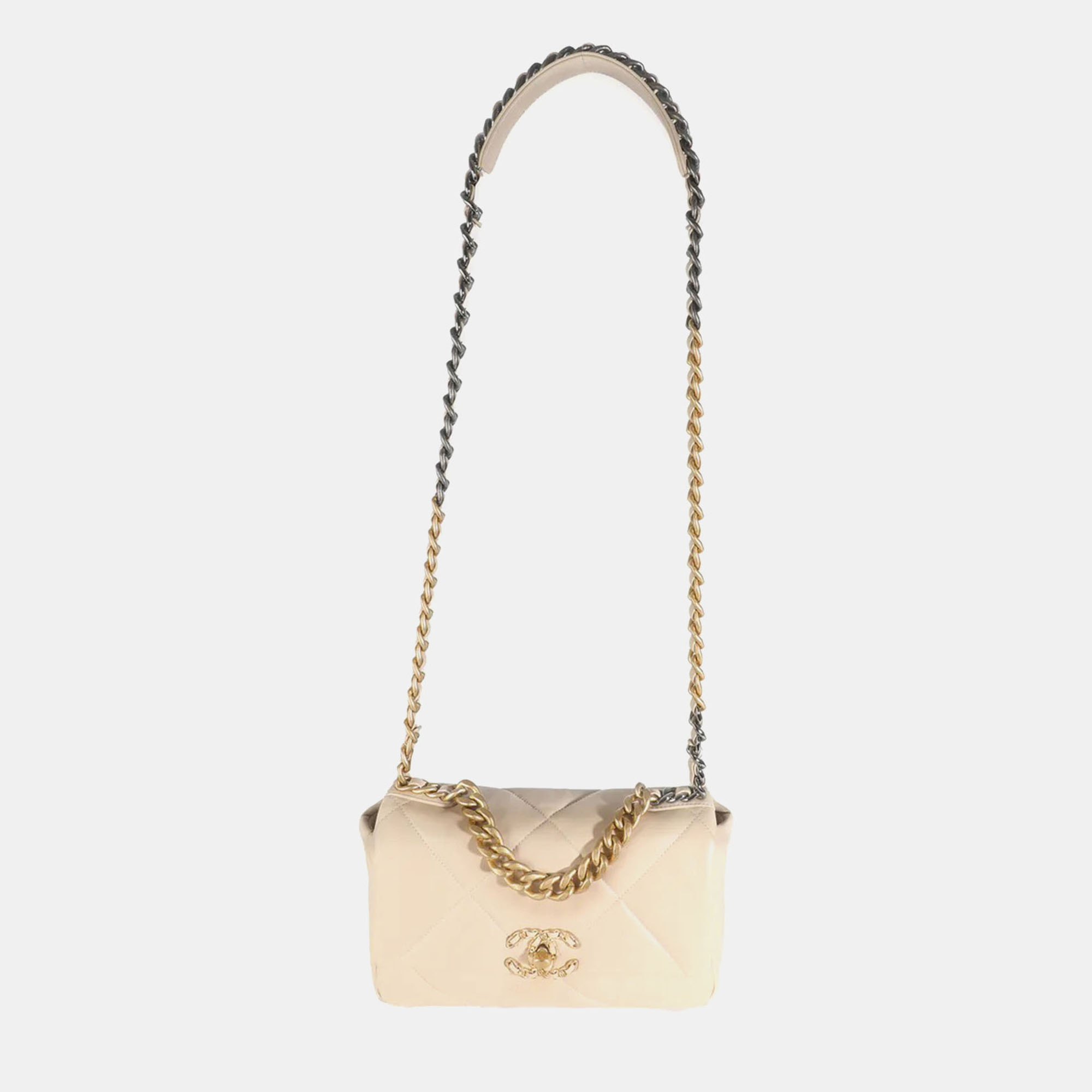 Chanel Beige Quilted Lambskin Small Chanel 19 Flap Bag 