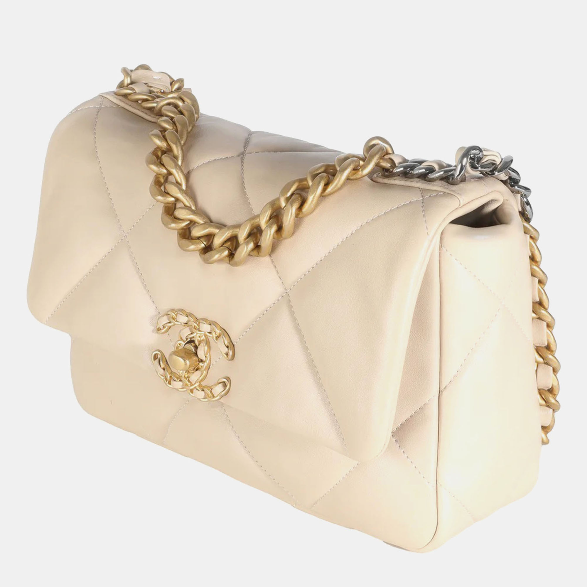 Chanel Beige Quilted Lambskin Small Chanel 19 Flap Bag 