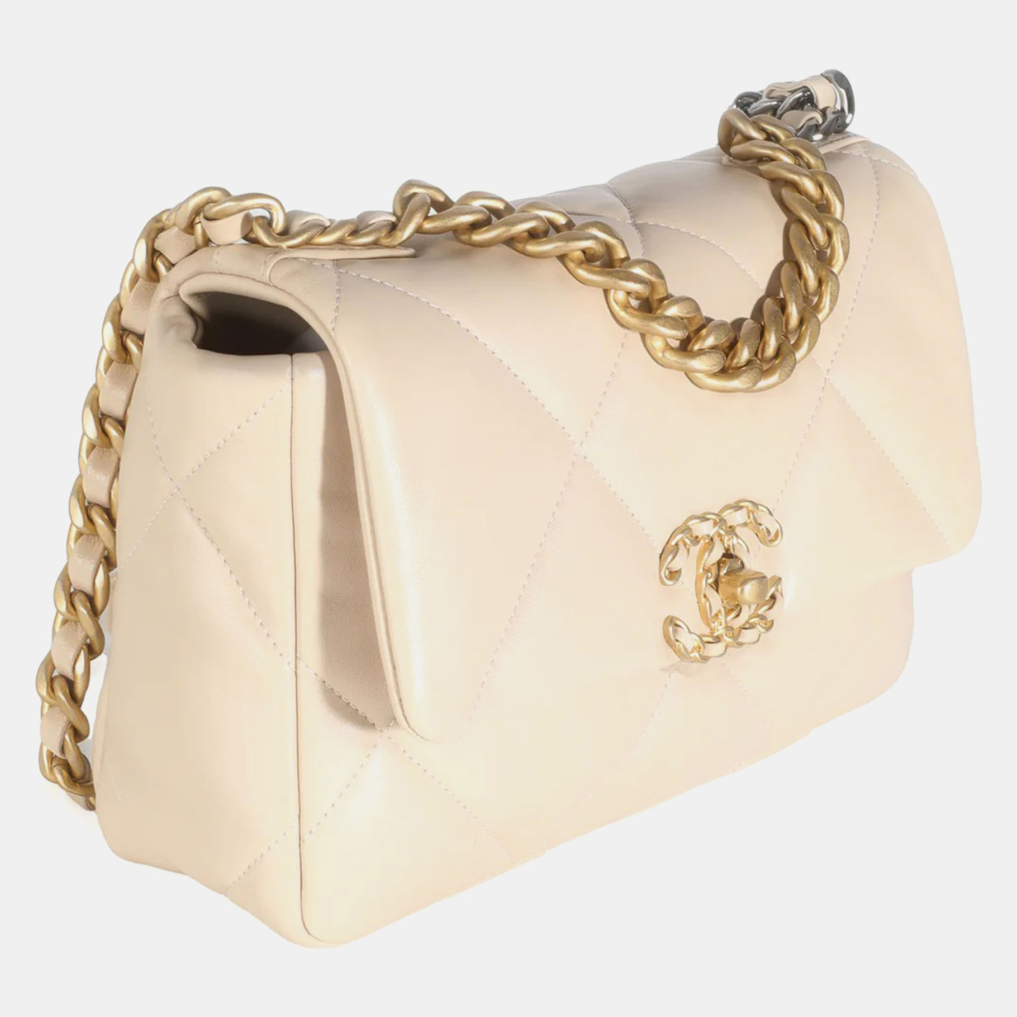 Chanel Beige Quilted Lambskin Small Chanel 19 Flap Bag 