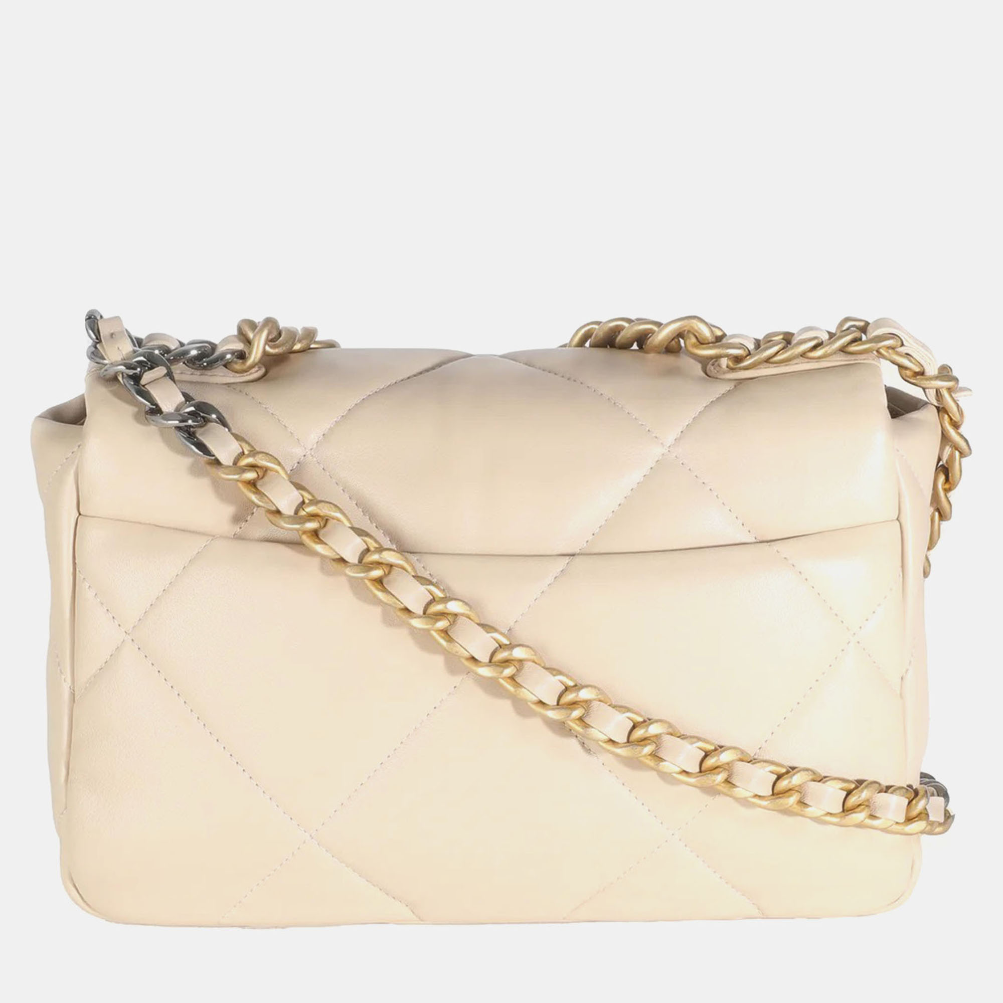 Chanel Beige Quilted Lambskin Small Chanel 19 Flap Bag 