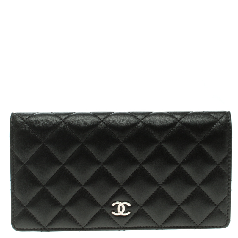 Pre Owned Chanel Black Quilted Leather CC Long Wallet