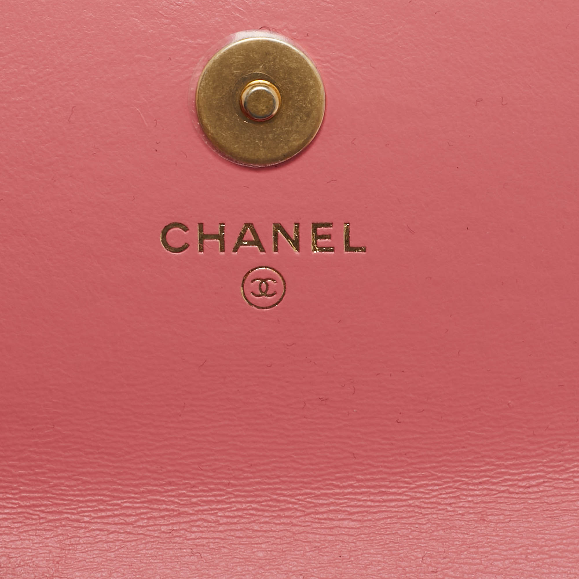 Chanel Pink Quilted Leather CC Charms Card Holder On Chain 