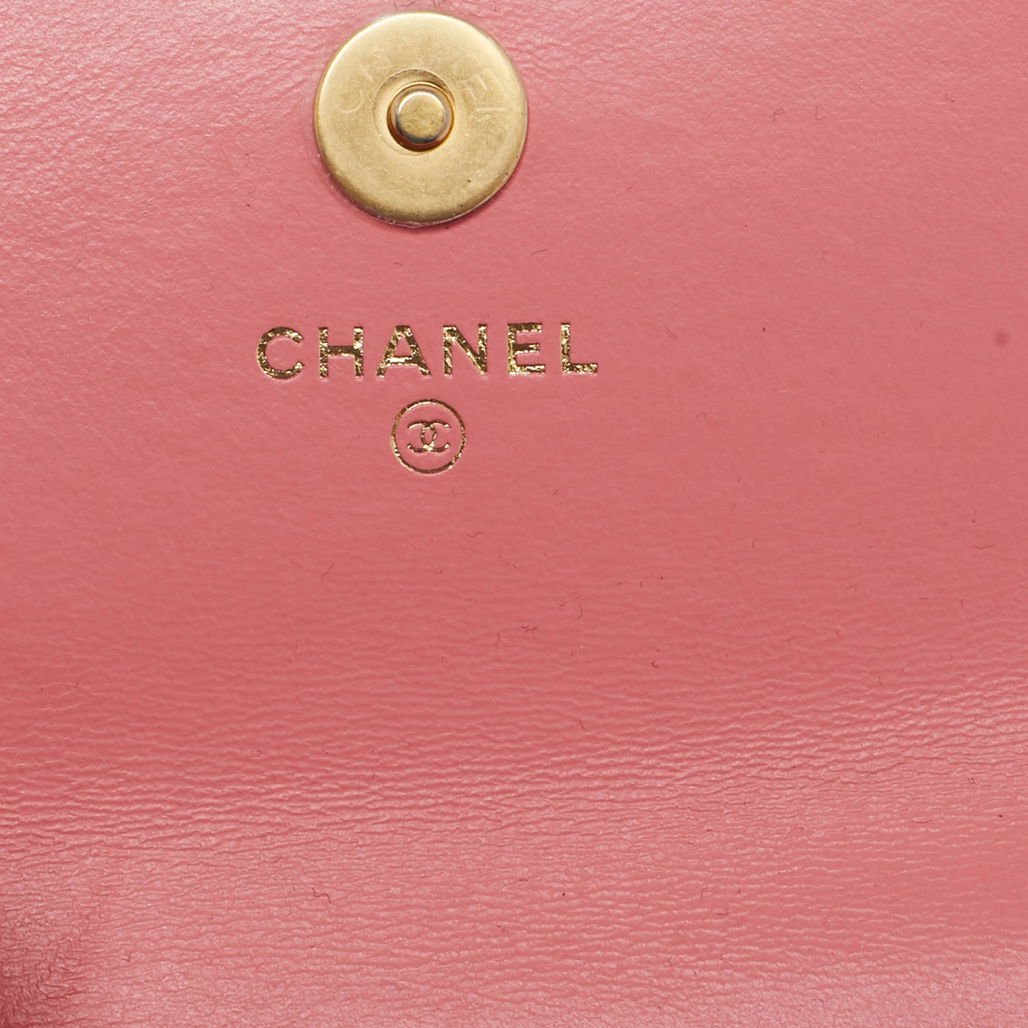 Chanel Pink Quilted Leather CC Charms Card Holder On Chain 