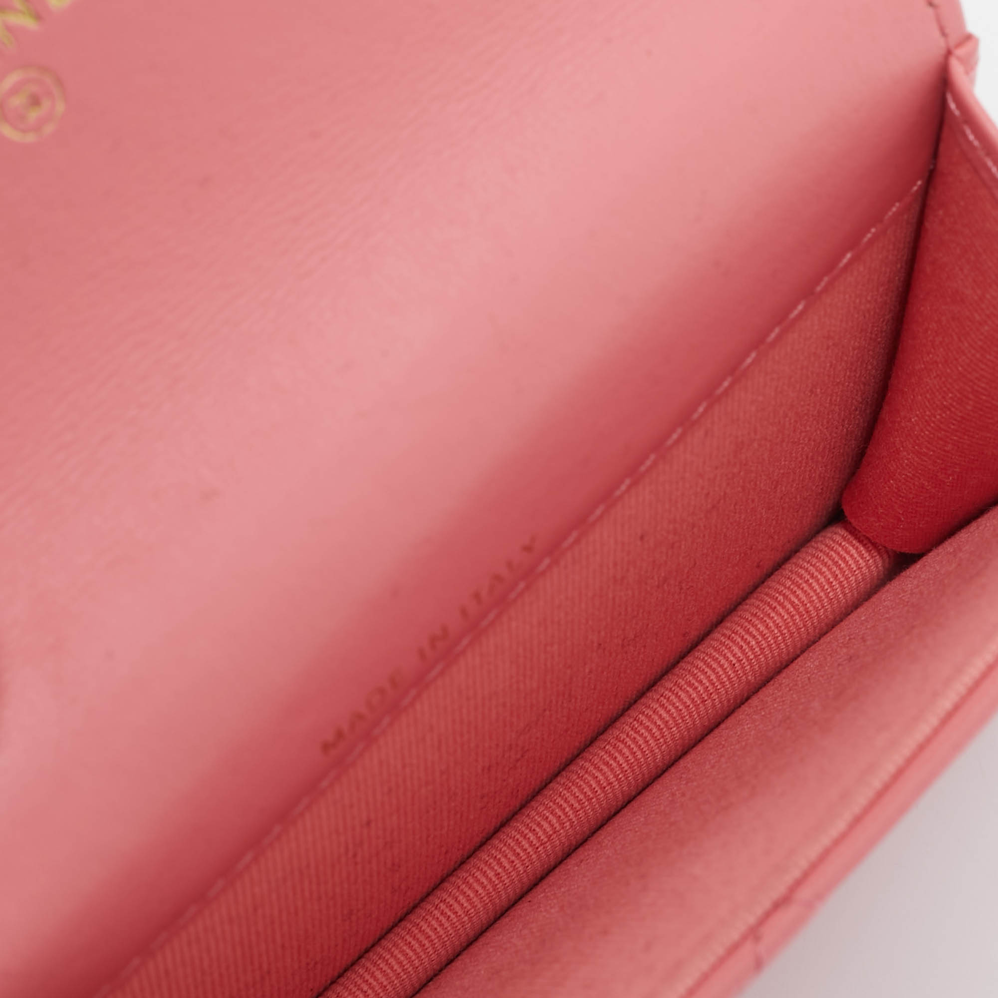 Chanel Pink Quilted Leather CC Charms Card Holder On Chain 