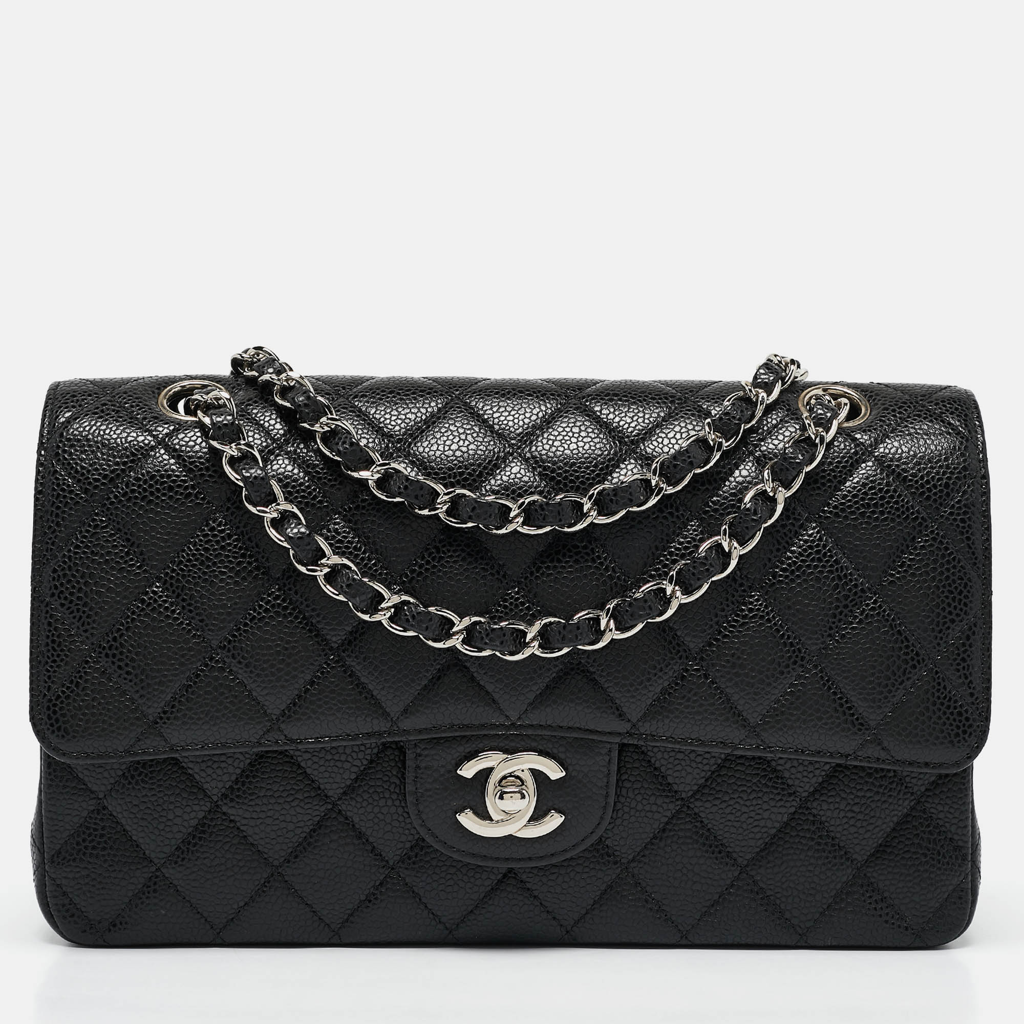 

Chanel Black Quilted Caviar Leather Medium Classic Double Flap Bag