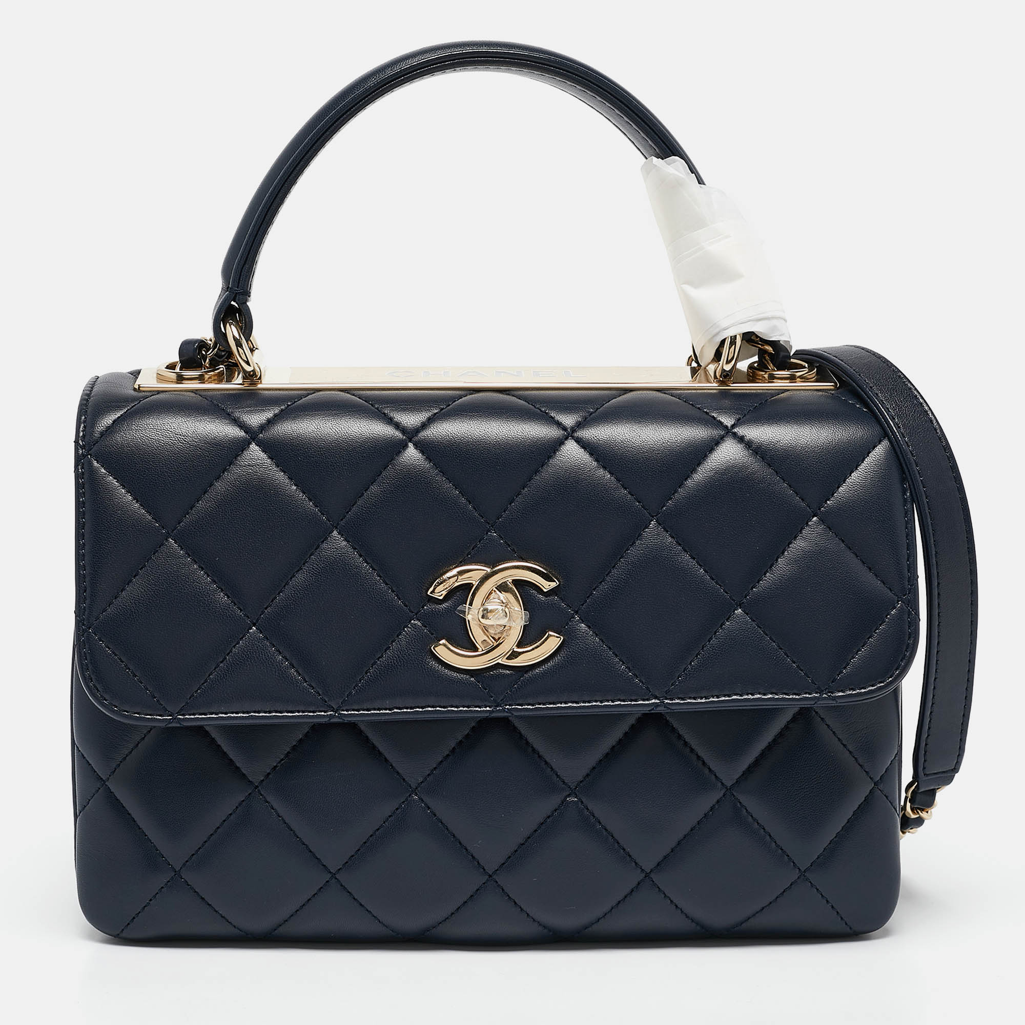 

Chanel Navy Blue Quilted Leather Small Trendy CC Top Handle Bag